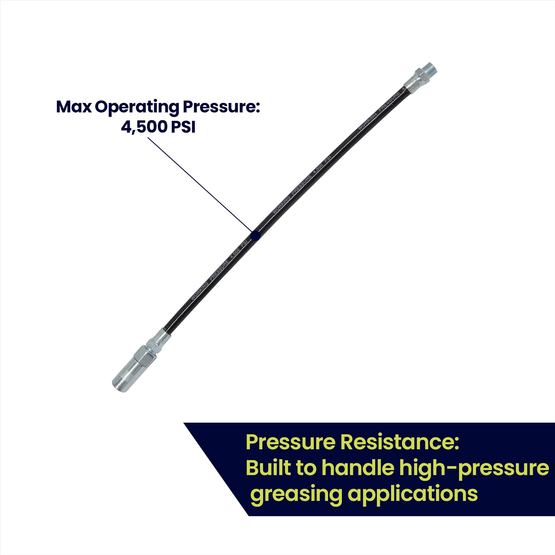 Delivery Hose Grease Gun Connector Flexible 300mm Long Chrome Plate Nozzle - Image 4