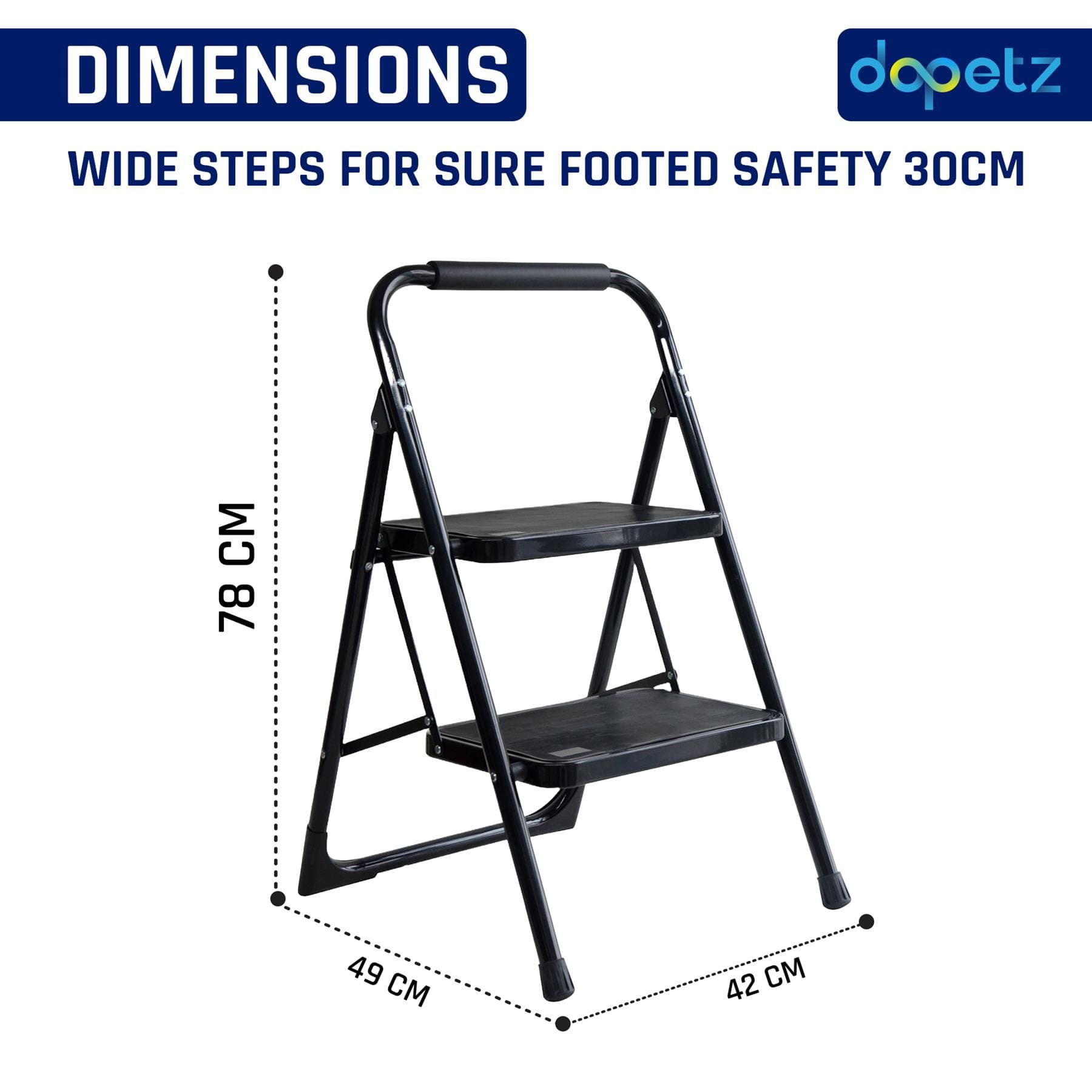 Foldable 2 Step Ladder Non Slip 2 Tread 475mm Safety Small Stool Ladders Kitchen - Image 2