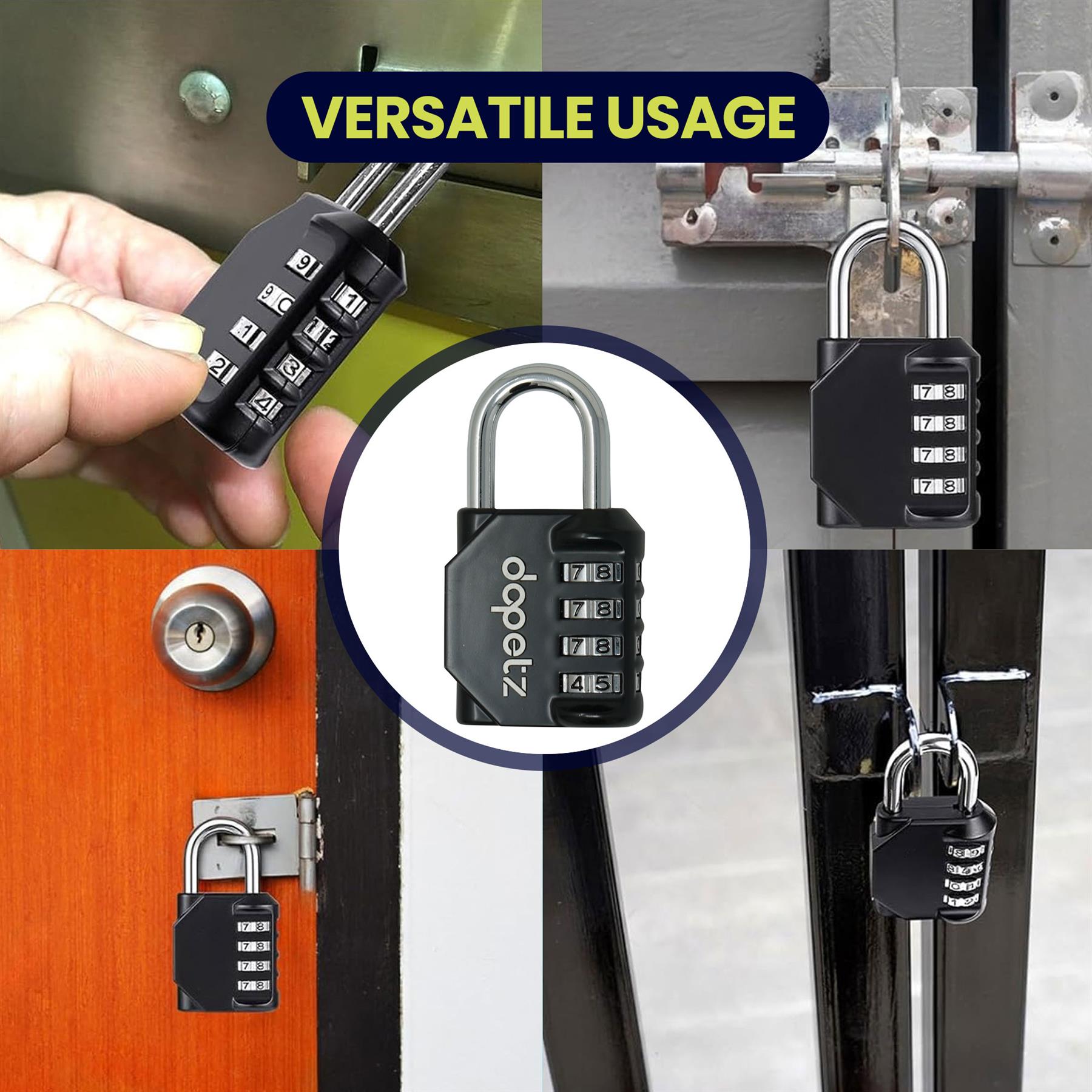 4 Digit Combination Lock Padlock Sleek Weatherproof Heavy Duty Locker Gym Travel - Image 6