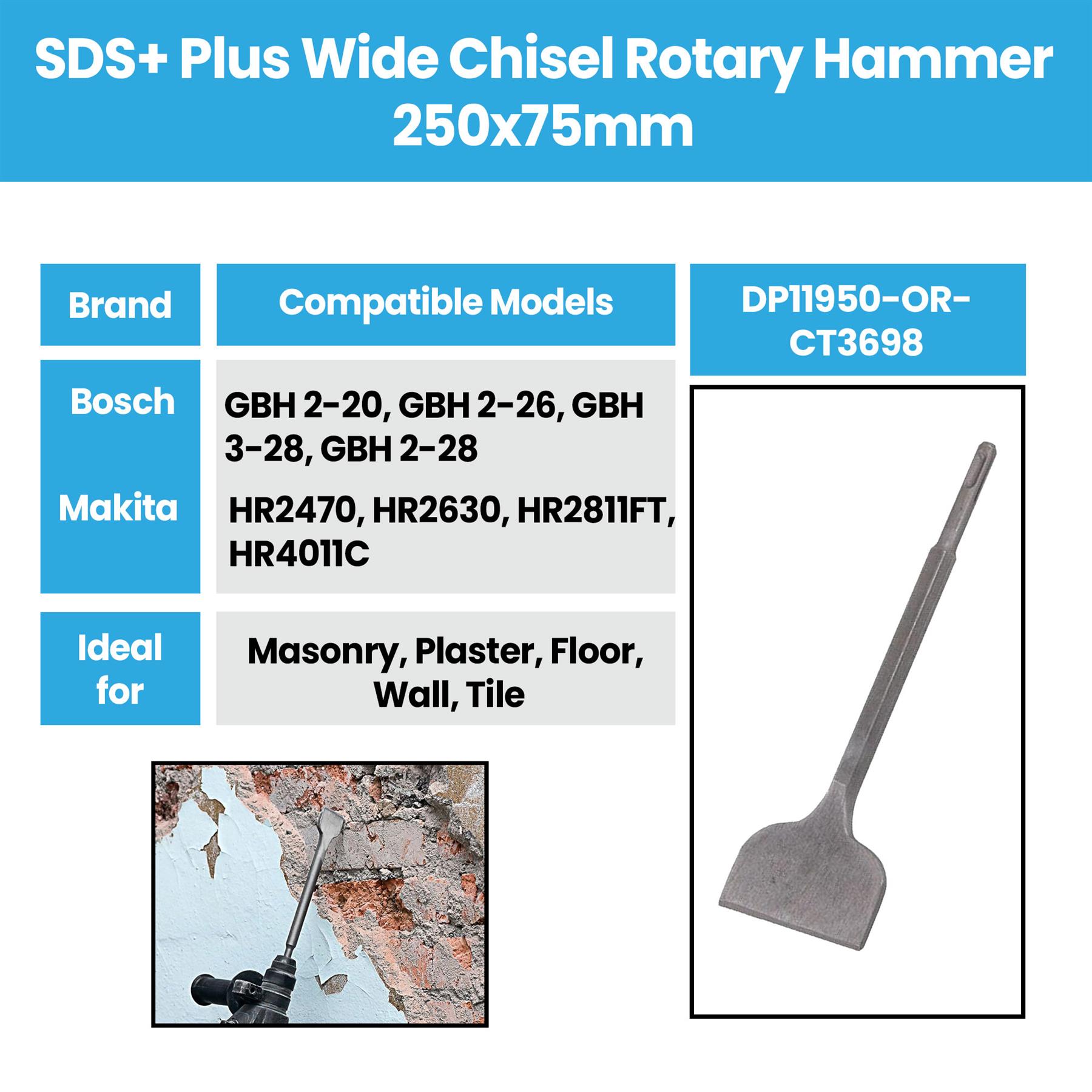 SDS+ Plus Wide Chisel Rotary Hammer For Masonry Plaster Floor Wall Tile 250x75mm - Image 6