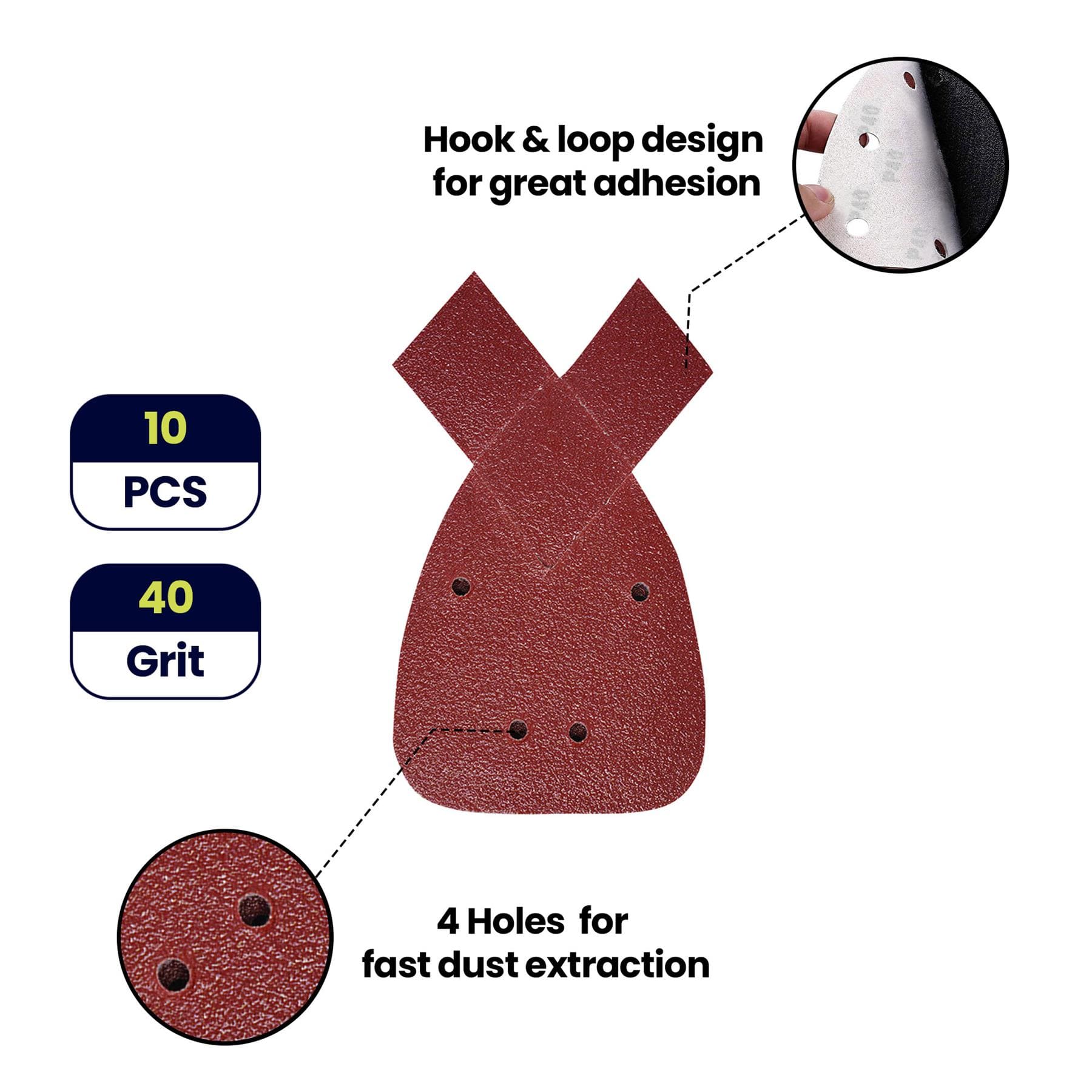 40 Grits Mouse Sanding Sheets Hook & Loop Sander Pads 4-Holes Sand Paper 10PCS - Image 3
