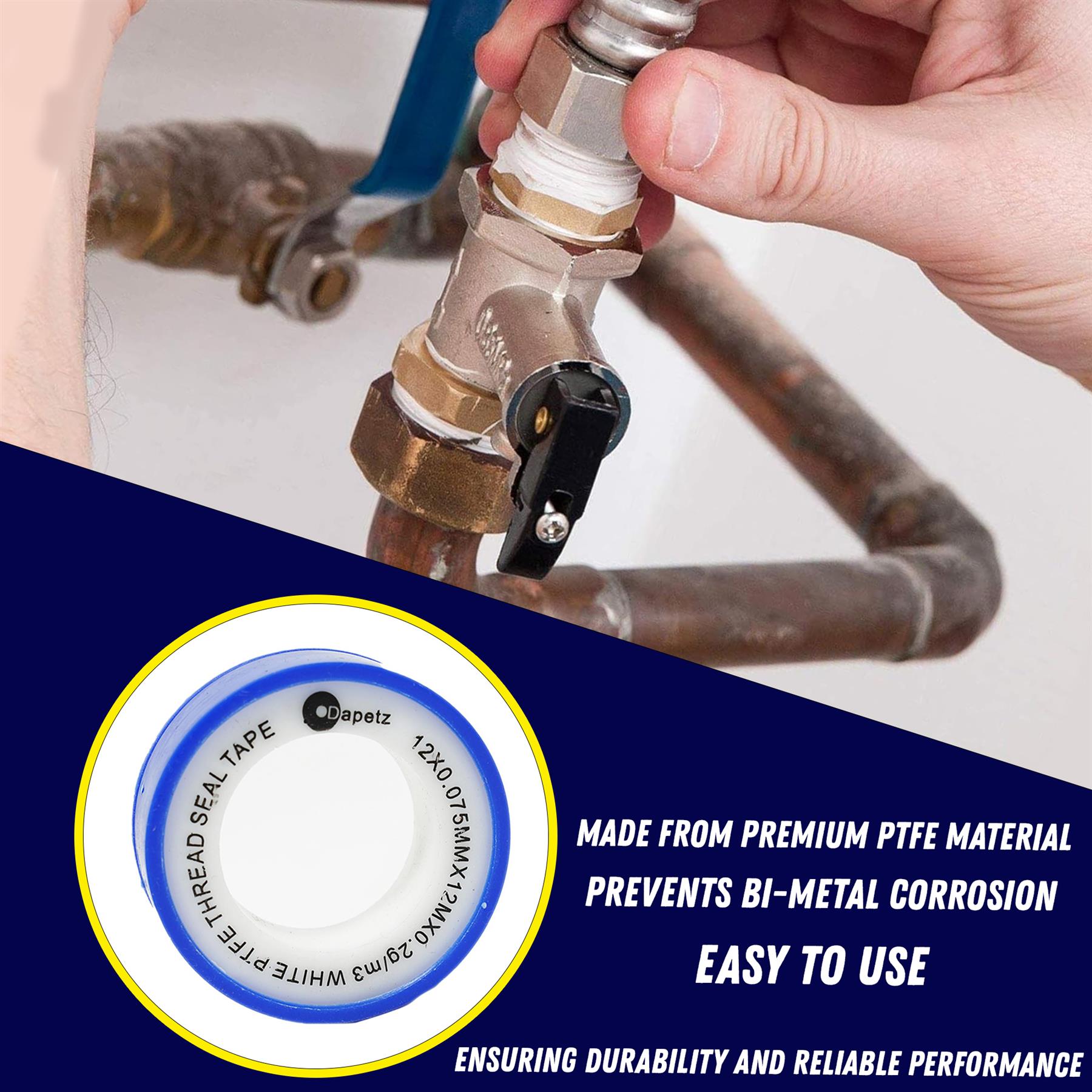 1 x PTFE Tape Water for Thread Seal White Teflon Tape 12mm x 12m - Image 3