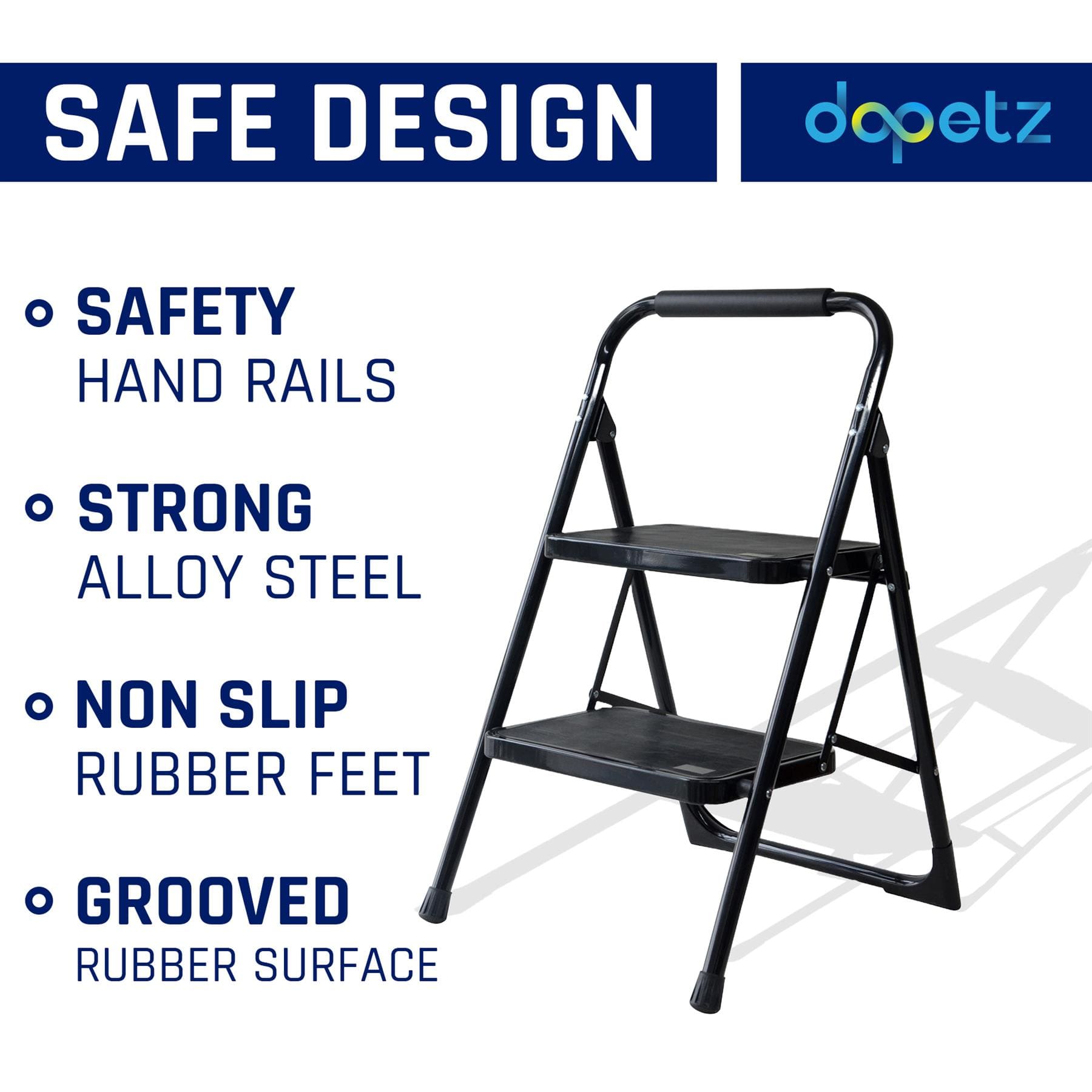 Foldable 2 Step Ladder Non Slip 2 Tread 475mm Safety Small Stool Ladders Kitchen - Image 4