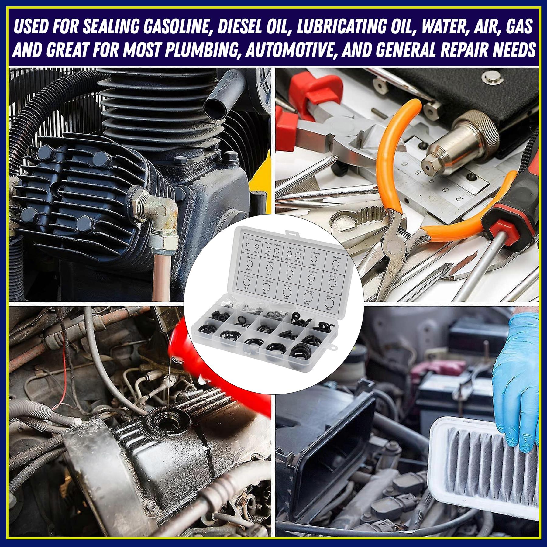 225pcs Black O-Rings Assortment Kit Nitrile Rubber Metric Seals for Plumbing Tap Washer Auto Repair - Image 4