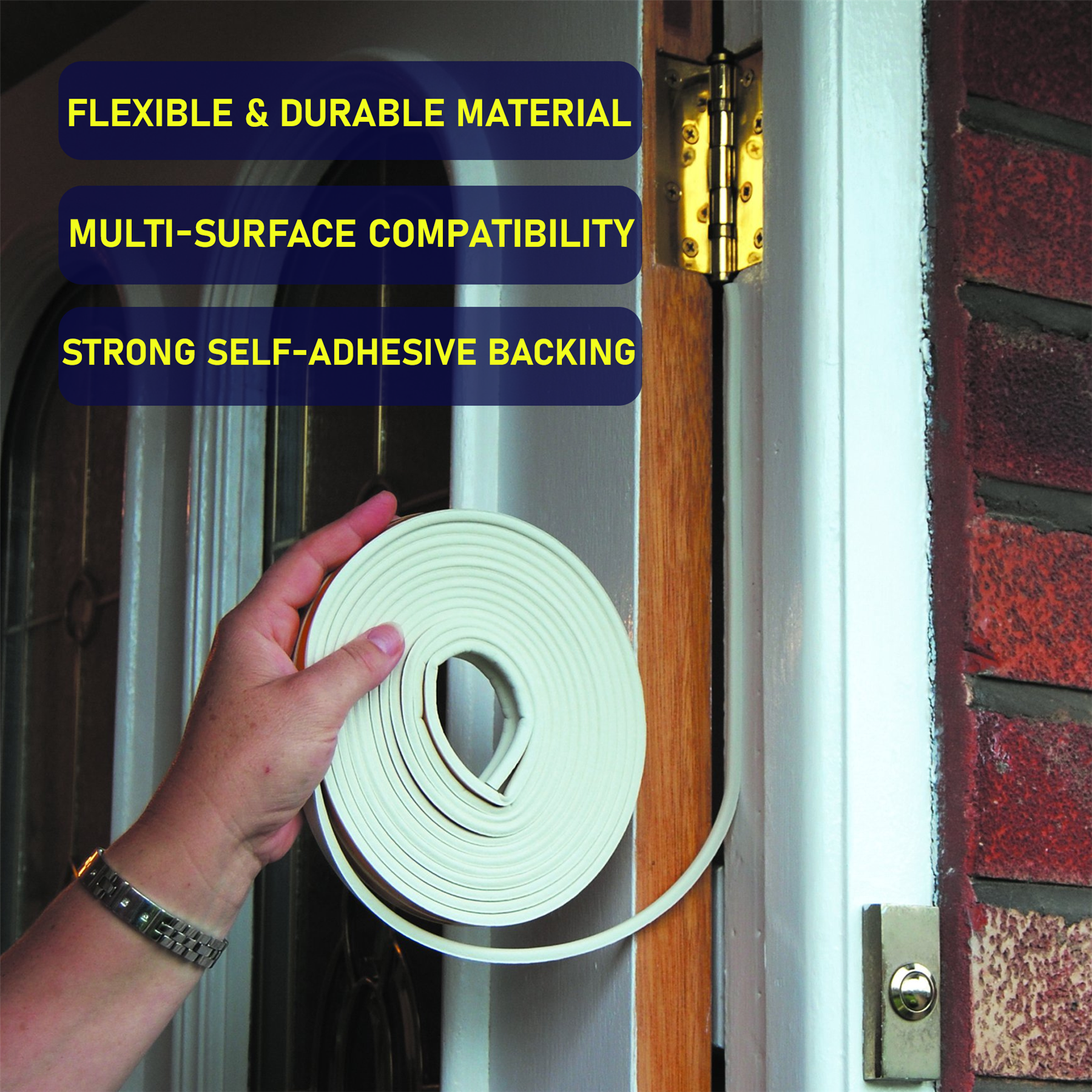 EVA Foam 10.5m White Draught Excluder - Self Adhesive Weather Strip - Window and Door Seal - Image 3