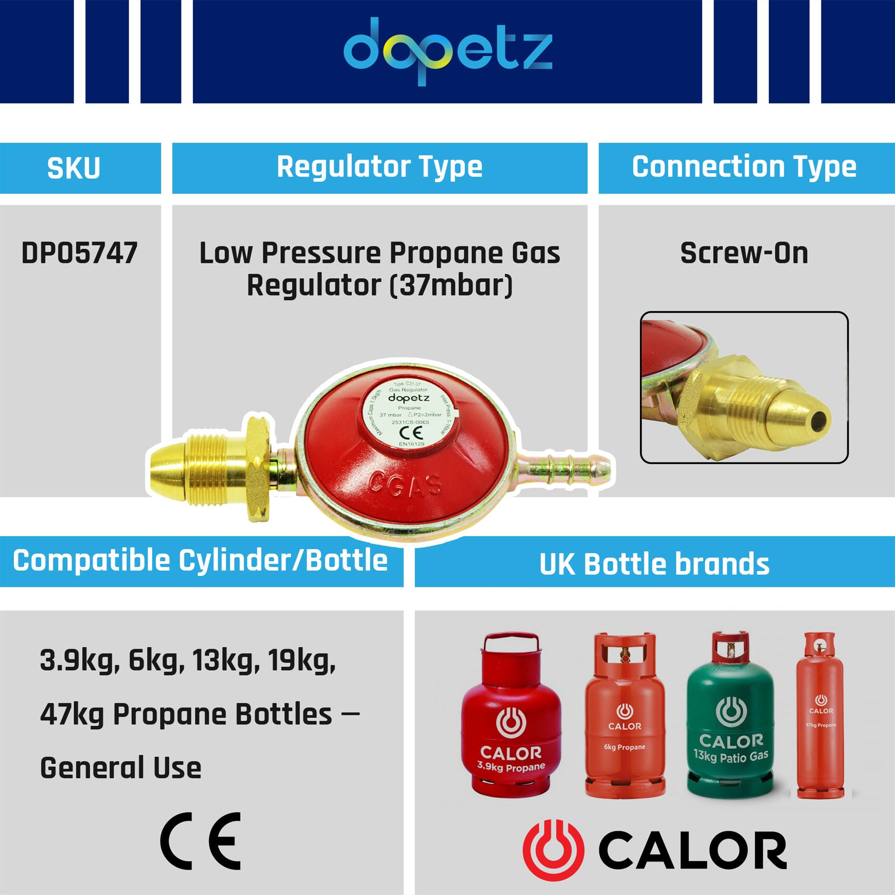 Low Pressure Propane Gas Regulator 37mbar For Calor Flowgas 3.9 To 47 KG Bottles - Image 3