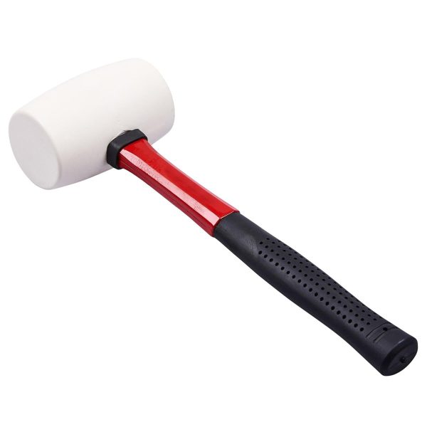 16oz White Rubber Mallet Solid Head Fiberglass Handle Durable Lightweight Tiling Bricklaying Paving
