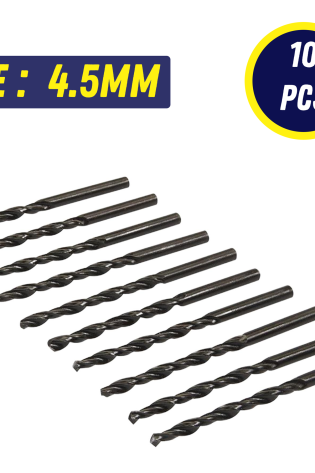 HSS Metric Jobber Drill Bits Box Of 10 (Pack) 4.5mm Metal Steel Wood Plastic