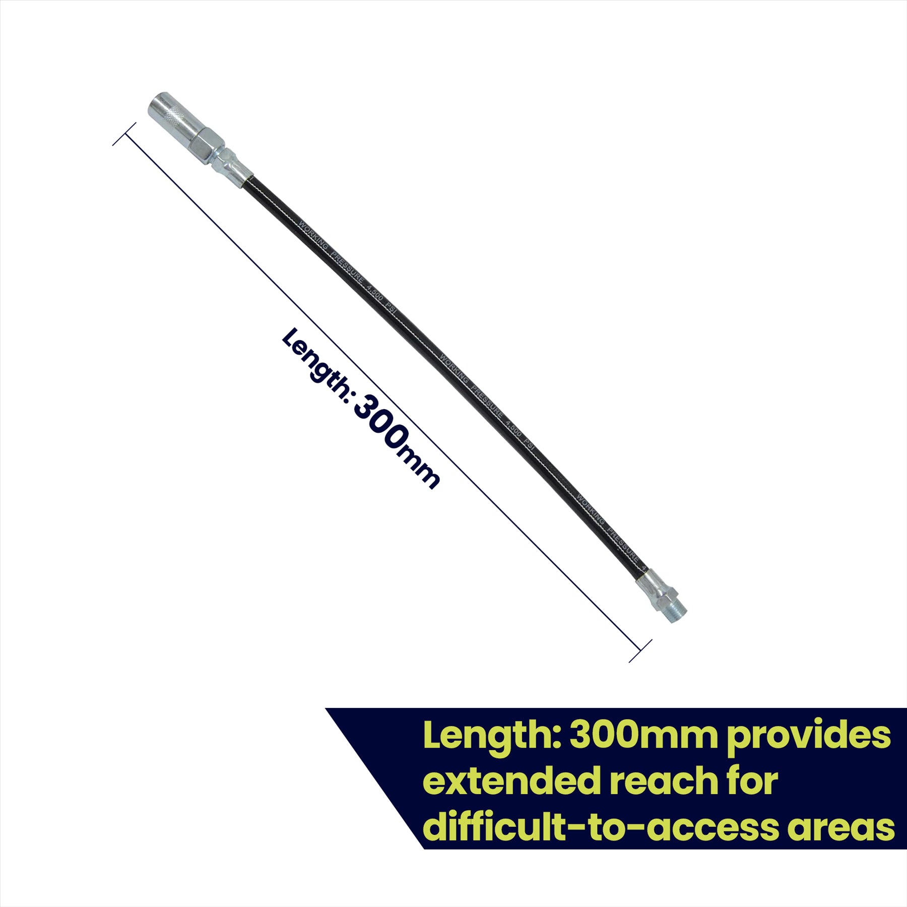 Delivery Hose Grease Gun Connector Flexible 300mm Long Chrome Plate Nozzle - Image 3