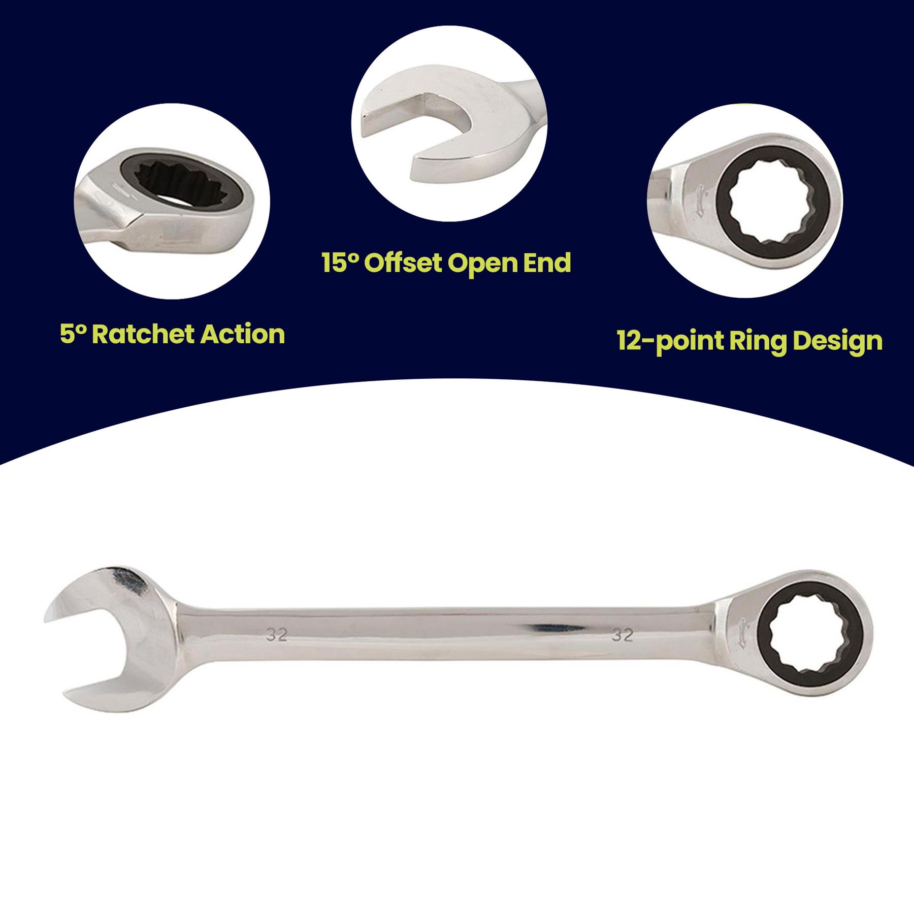 32mm Fixed Head Ratchet Spanner – 72-Tooth Chrome Vanadium Steel Forged Combination Wrench, Metric - Image 5