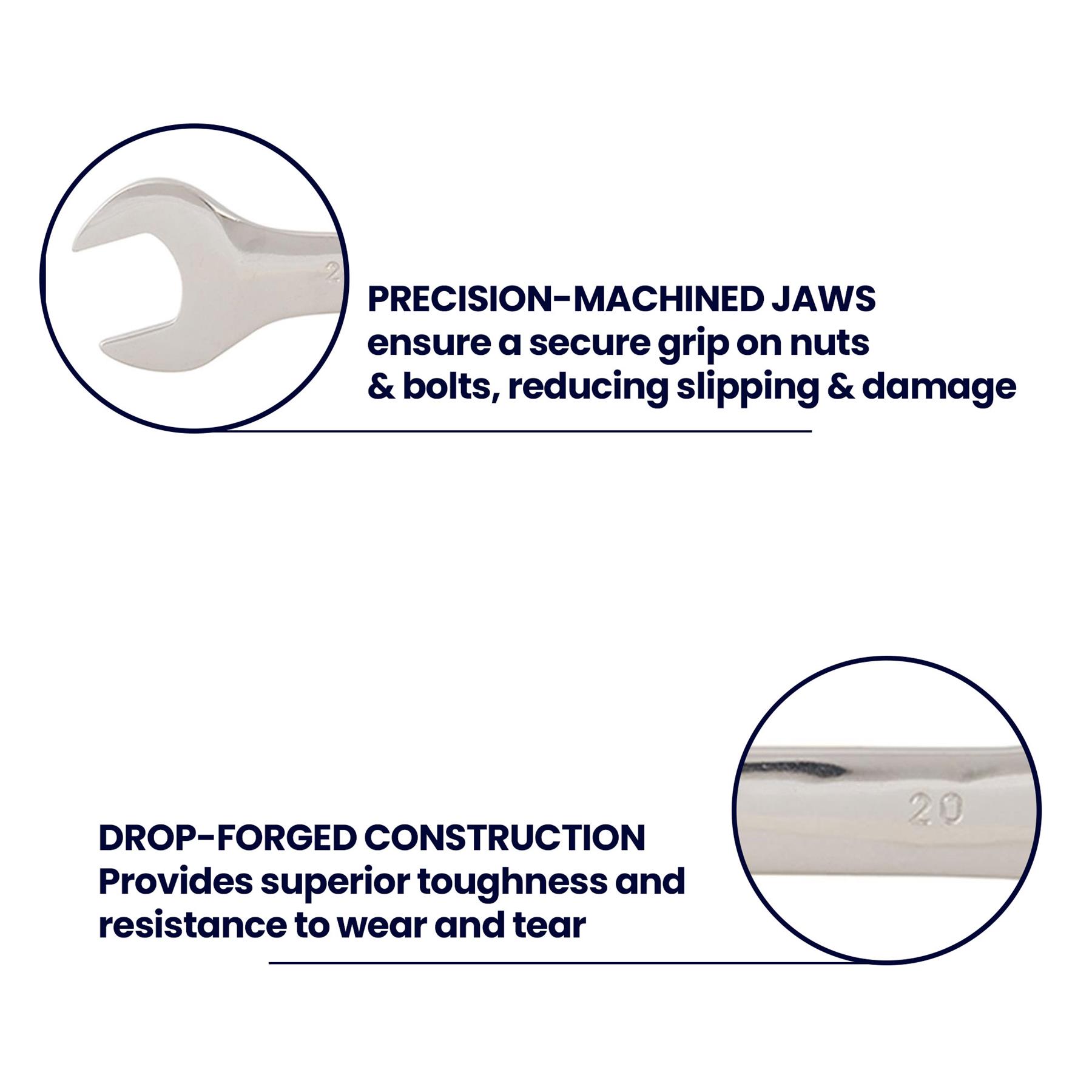 Fixed Head Spanner Open Ended 20mm x 22mm Metric Polished CRV Garage - Image 3