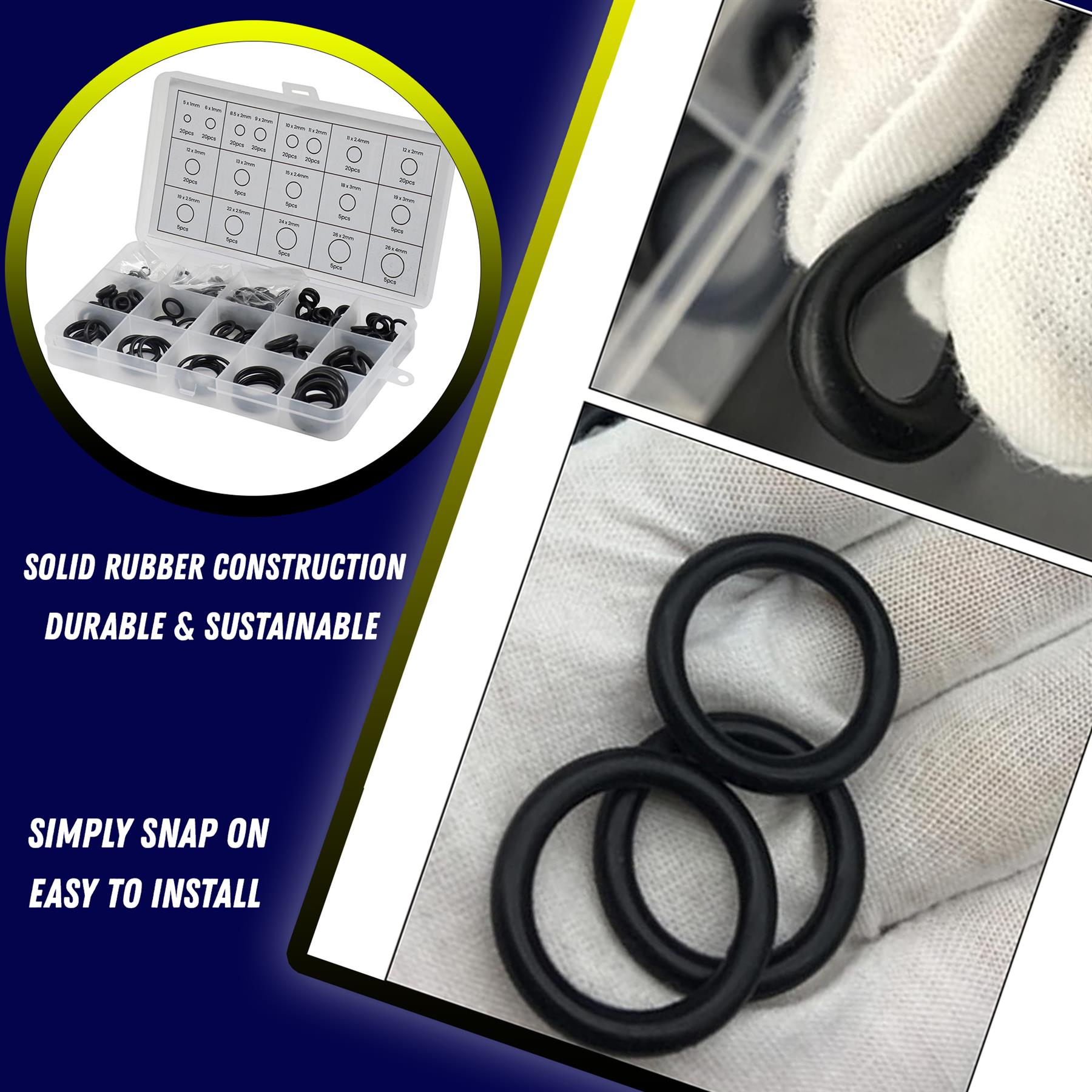 225pcs Black O-Rings Assortment Kit Nitrile Rubber Metric Seals for Plumbing Tap Washer Auto Repair - Image 5