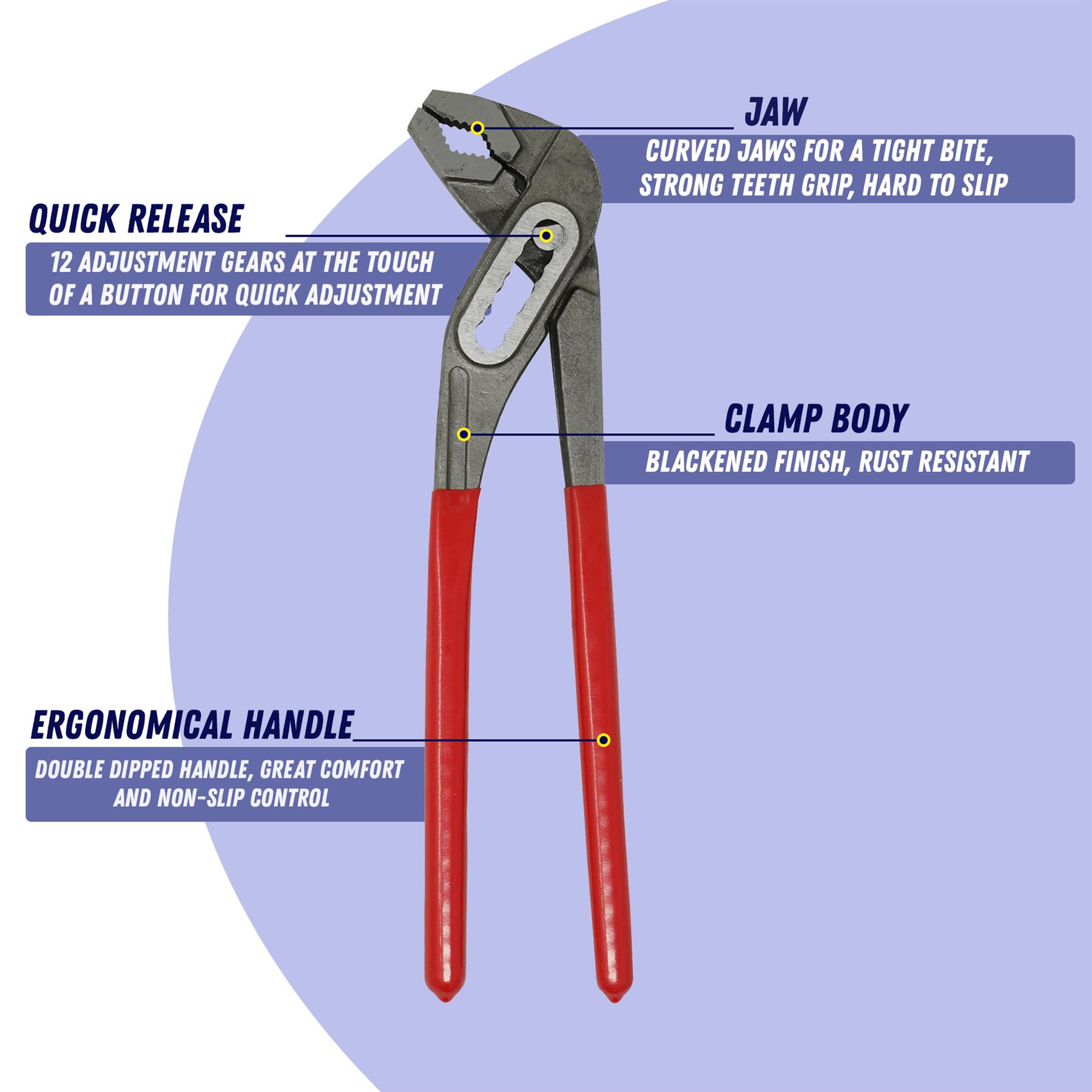 250mm 10" Plumbers Slim Jaw Waterpump Pipe Wrench Pliers Grips Pump Chrome New - Image 4