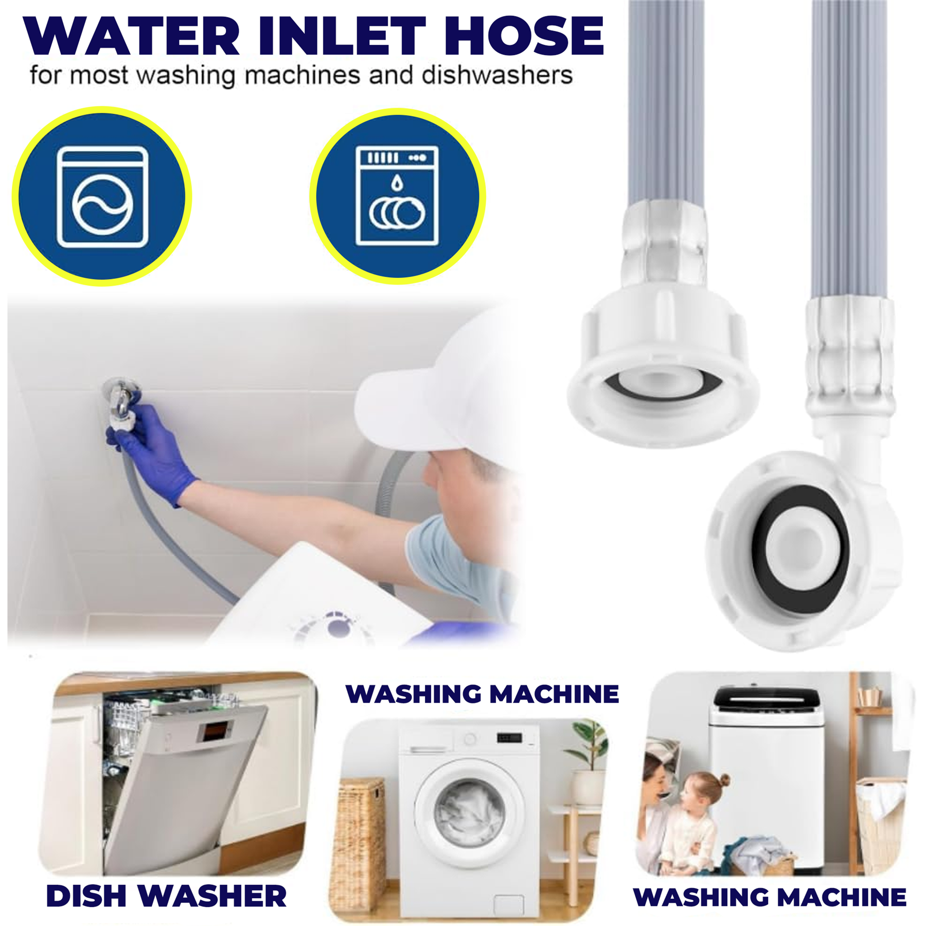 3M Washing Machine Dishwasher Water Inlet Fill Hose Feed Pipe Extension PVC - Image 4