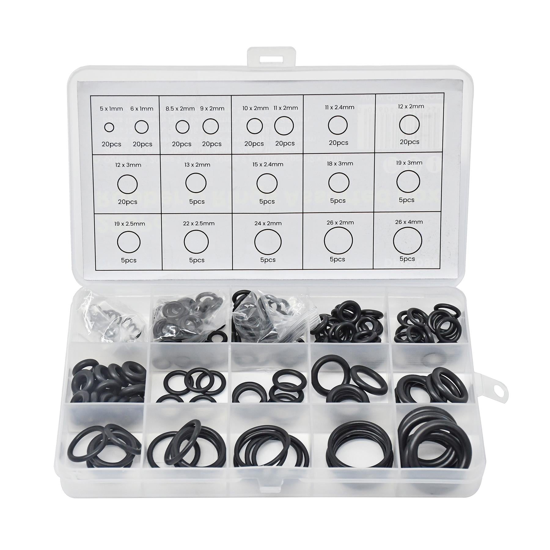 225pcs Black O-Rings Assortment Kit Nitrile Rubber Metric Seals for Plumbing Tap Washer Auto Repair