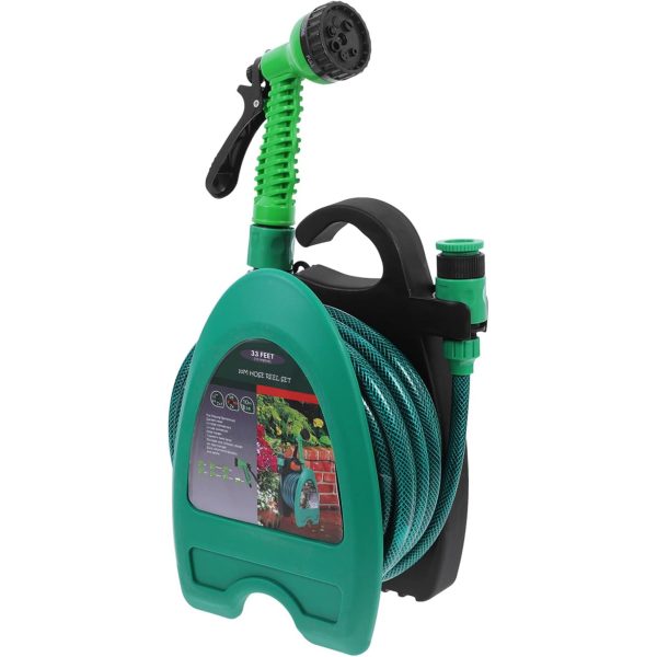 Mini Hose Pipe Reel with 10M / 32 Feet Hose pipe And Adjustable 7 in 1 Spray Gun for Outdoor Use