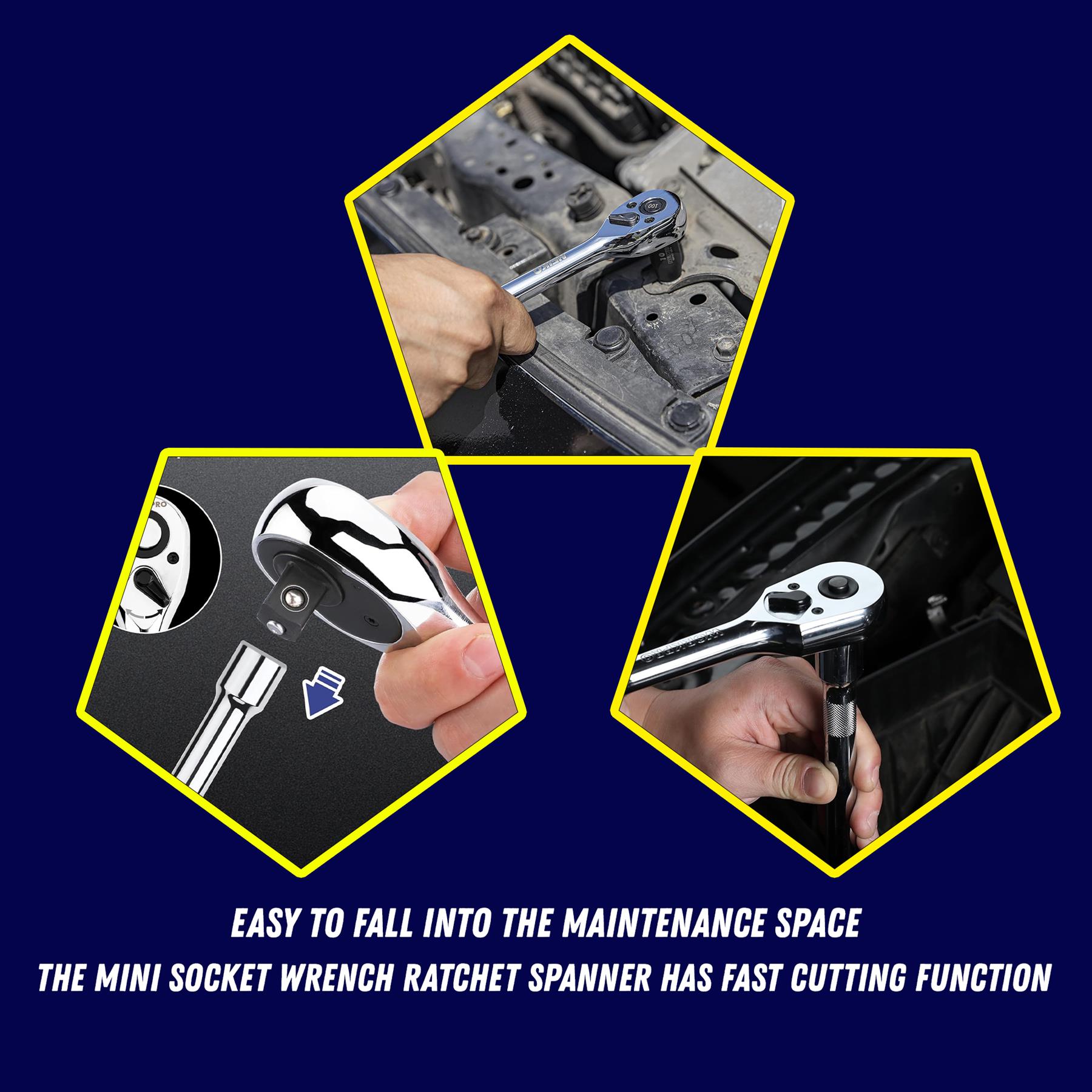 1/2 Inch Drive Socket Wrench Ratchet 10in 250mm Quick Release Chrome Vanadium Steel Auto Repair Tool - Image 2