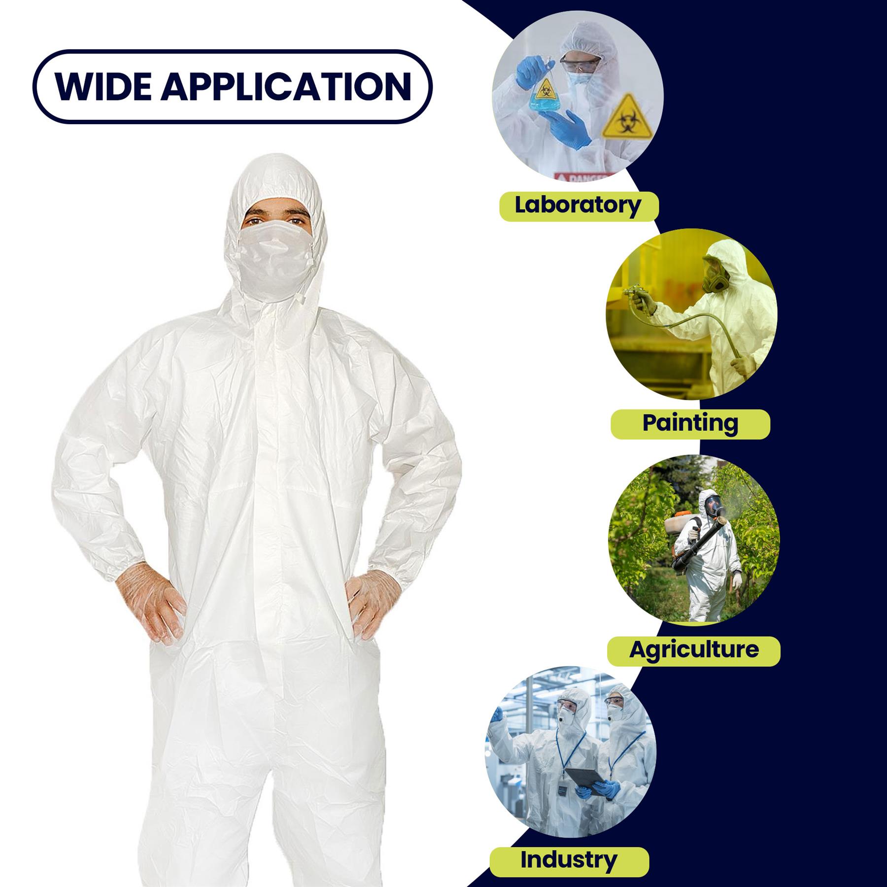 Disposable Breatheable Coveralls Boile Hood Protective Suit With Zip Large - Image 3
