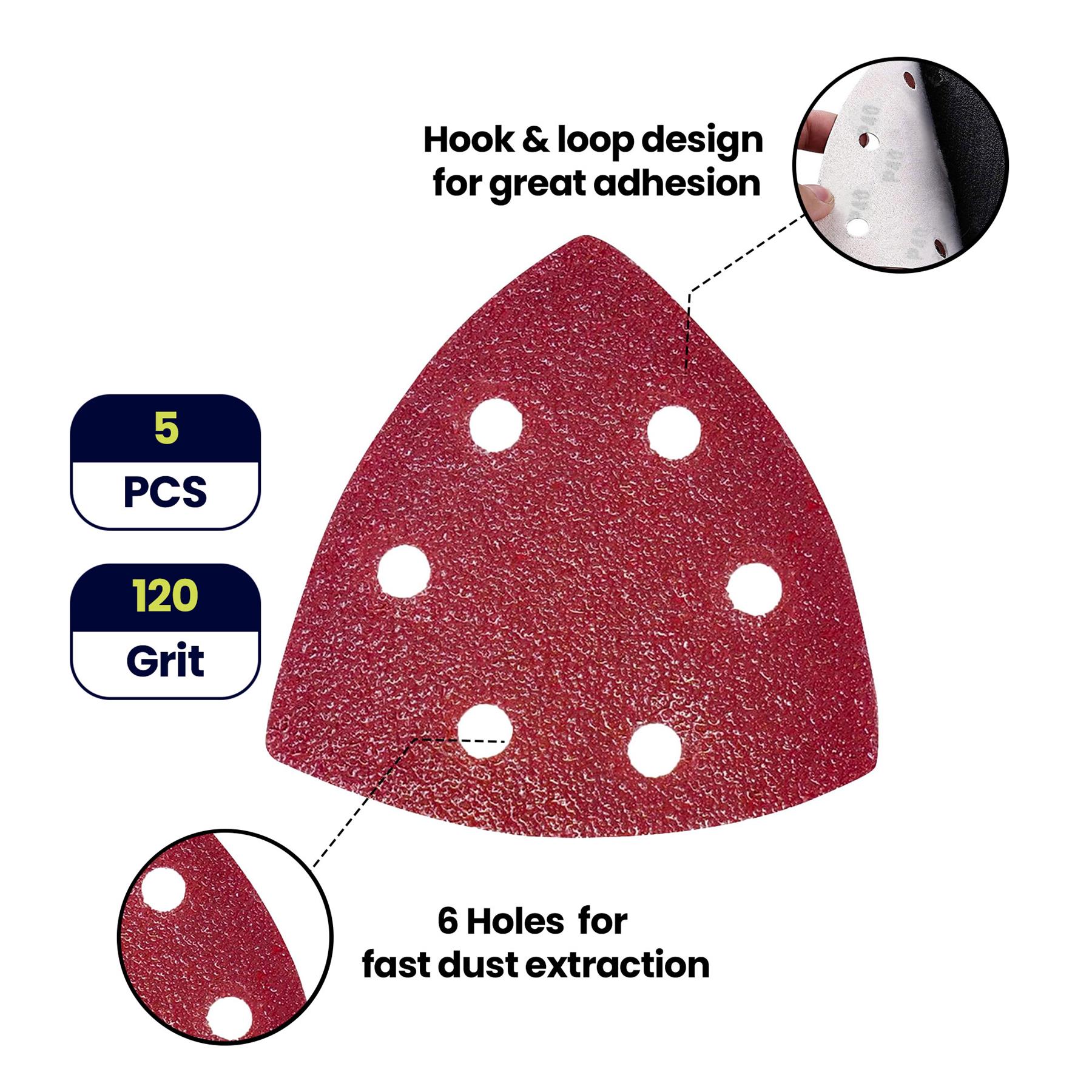 Palm Sander Pads Detail Palm Sanding Pads Triangle Sheets 120 Grit (Pack of 5) - Image 8