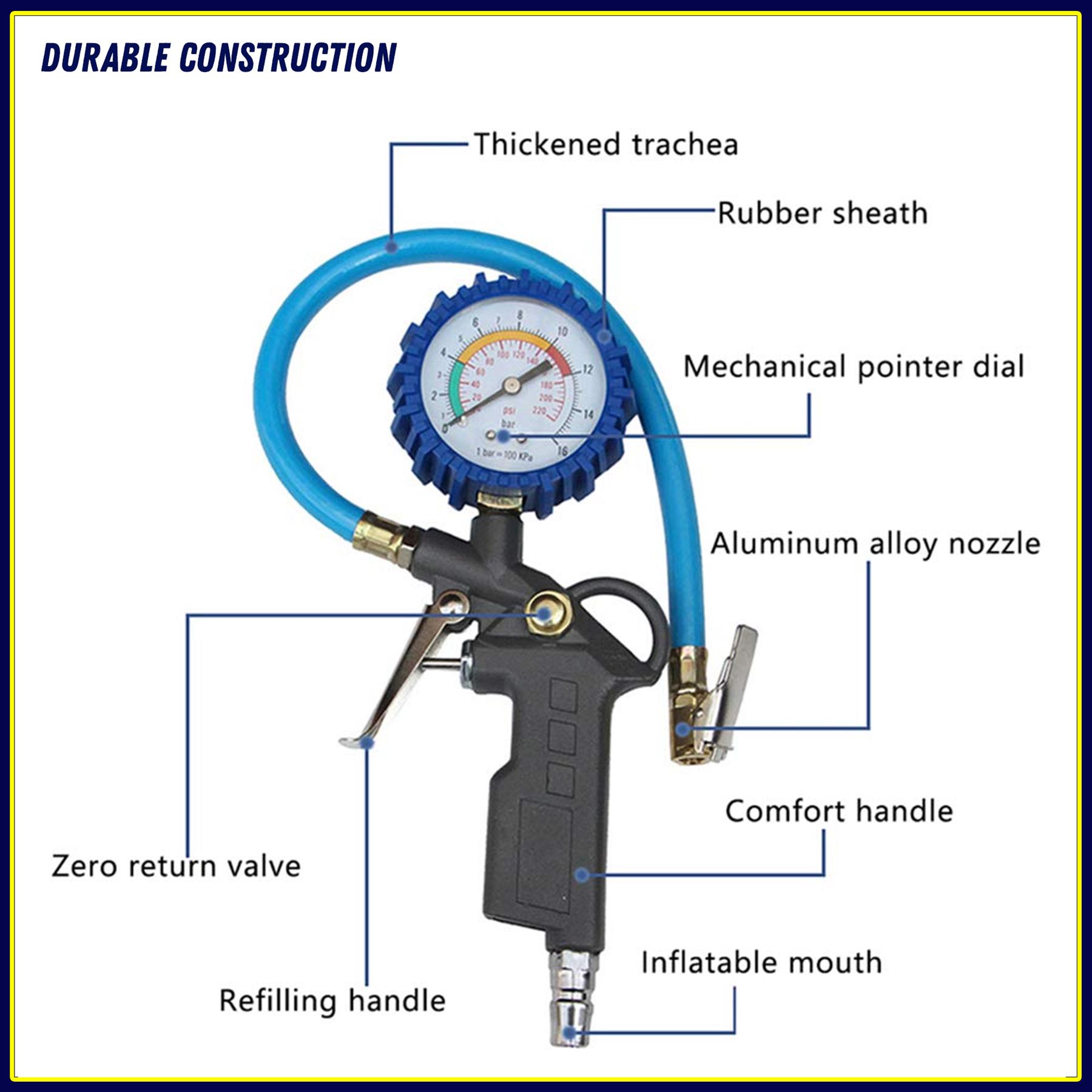 Tyre Air Inflator and Pressure Gauge Gun For Use With Air Compressor Car Van - Image 5