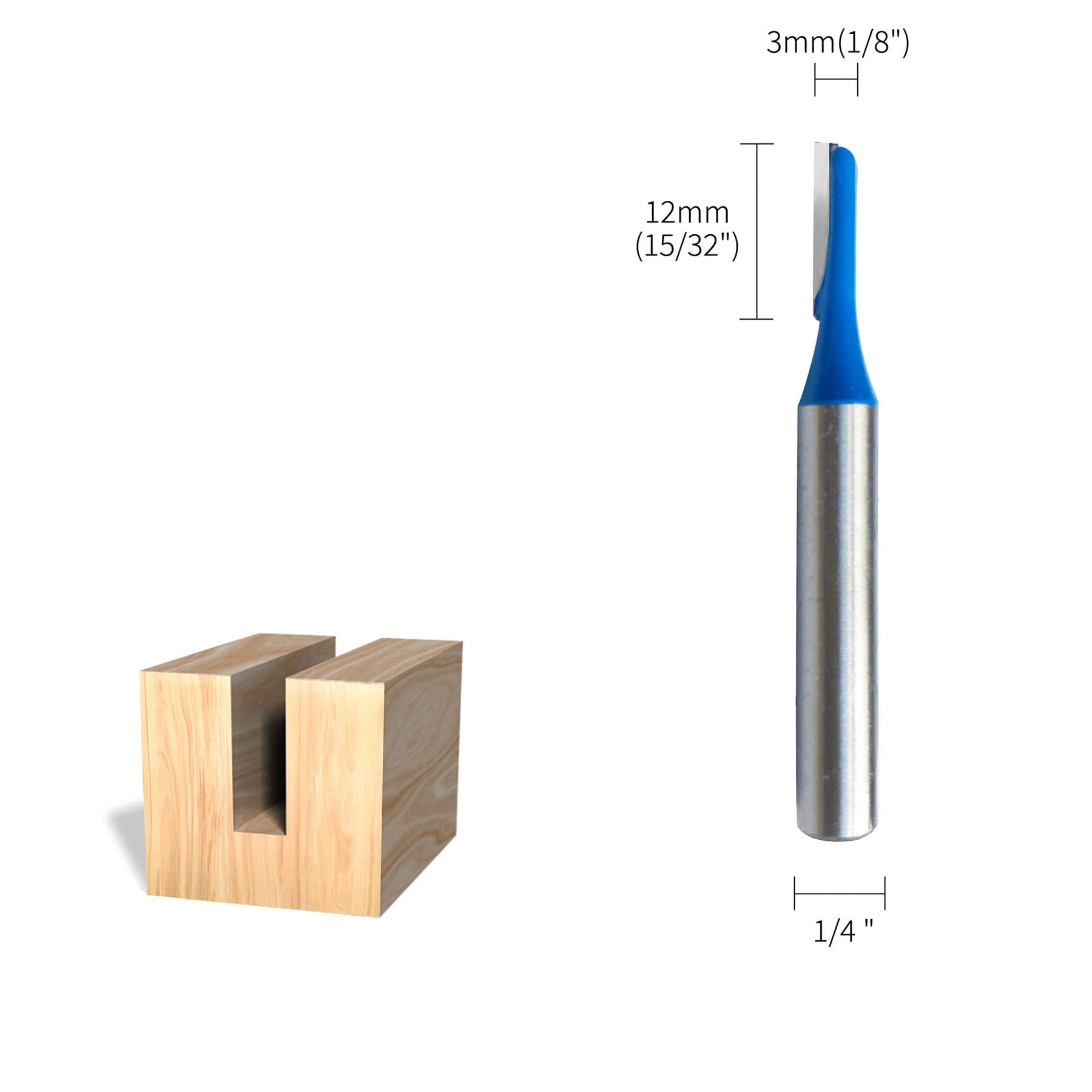 Straight 2 Flute Router Bit Cutter 1/4" Shank Carbide TCT Groove Metric 3 x 12mm - Image 2