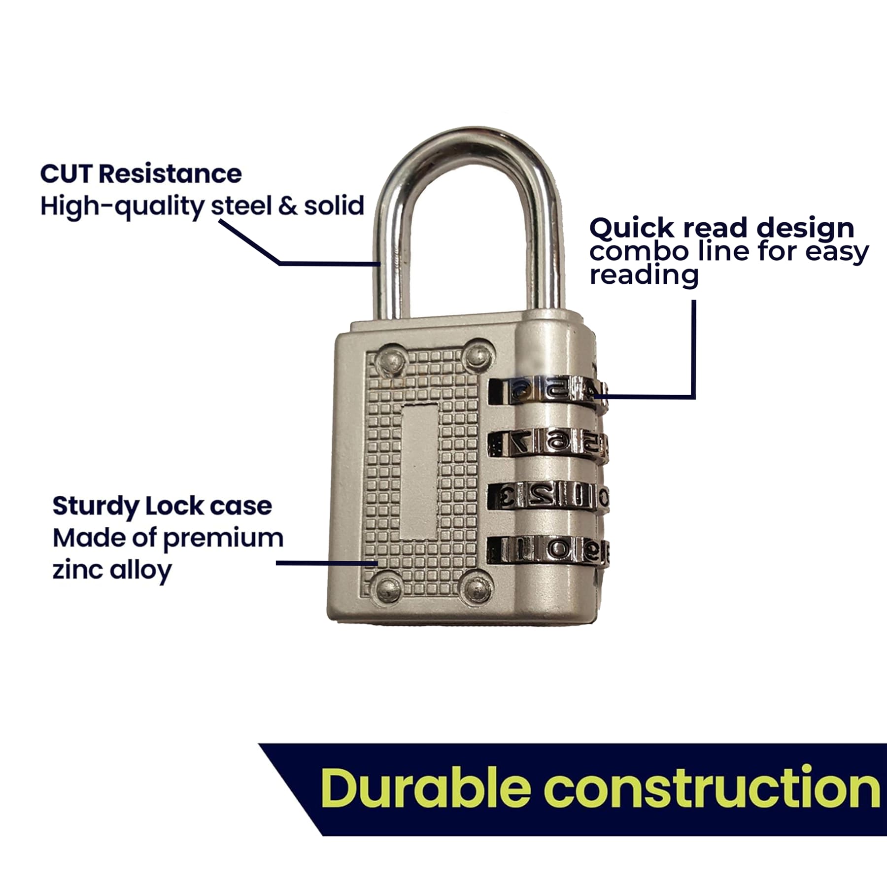 4 Digit Combination Padlock Heavy Duty Outdoor Lock Gym Travel Luggage Locker Grey - Image 2