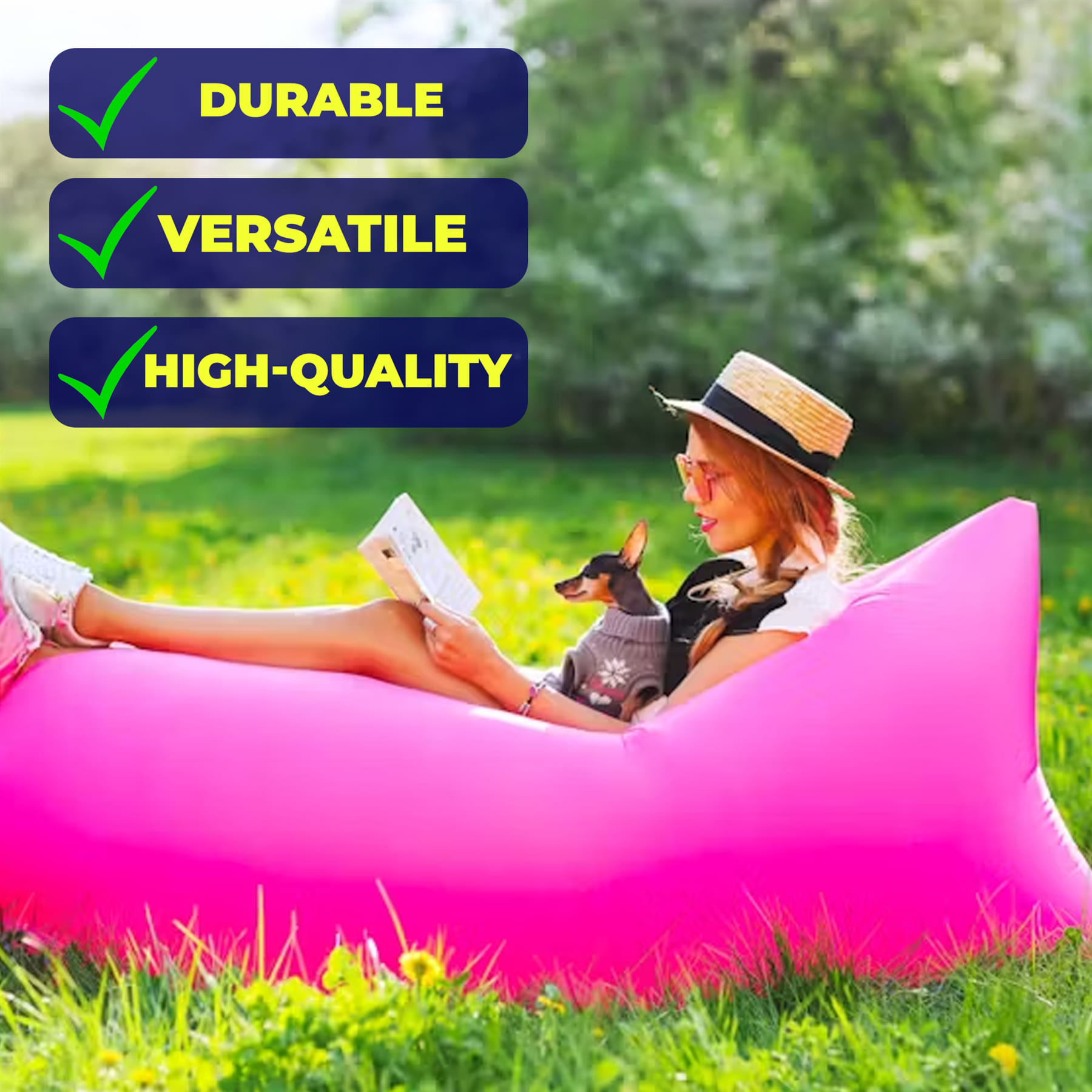 Pink Inflatable Sofa Air Bag Lounger Chair Comfort Outdoor Camping Beach Relax - Image 2