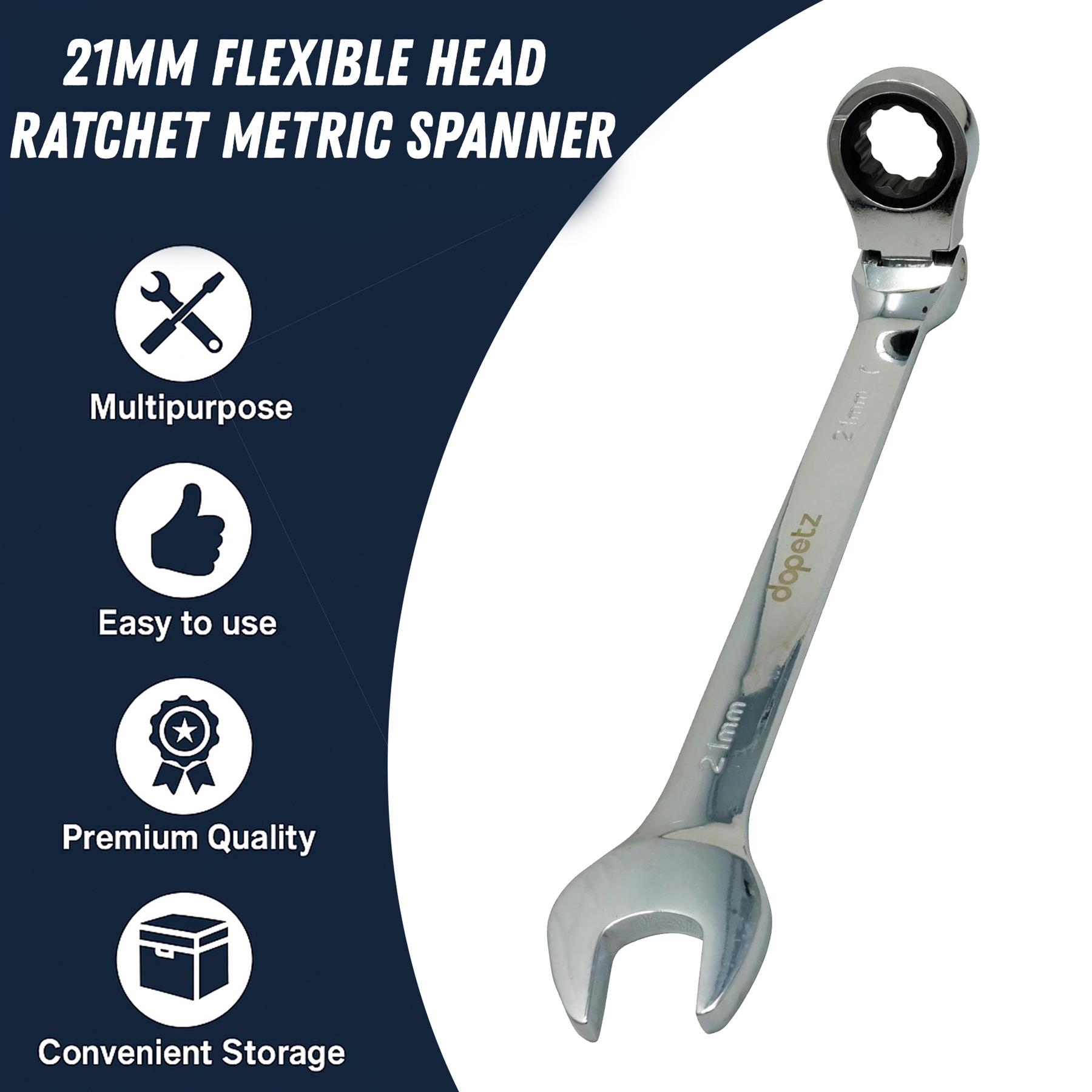 Flexible Head Ratchet Spanner 21mm Chrome Vanadium Steel Open End Ring Metric Spanner - Image 3