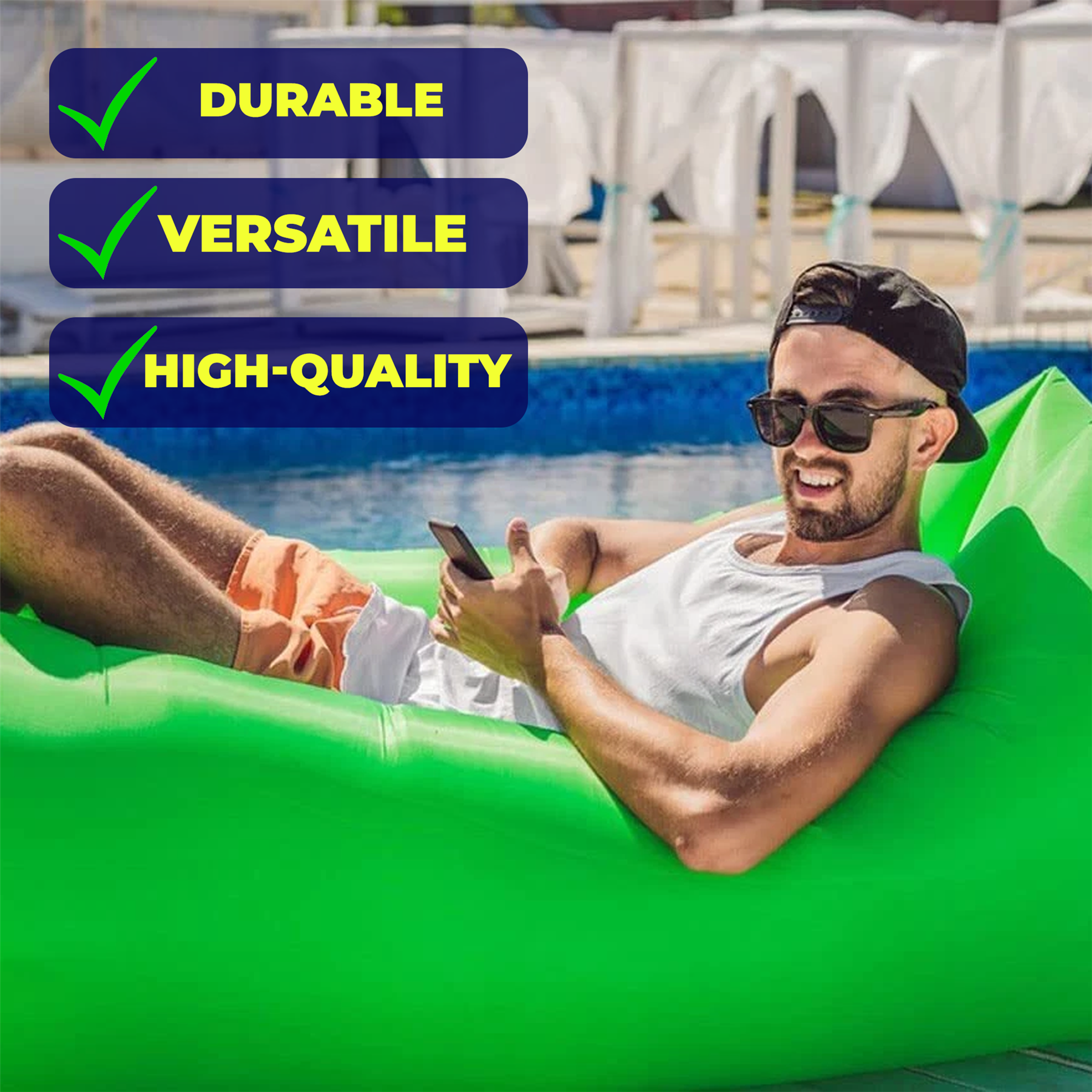 Green Inflatable Sofa Air Bag Lounger Chair Comfort Outdoor Camping Beach Relax - Image 2