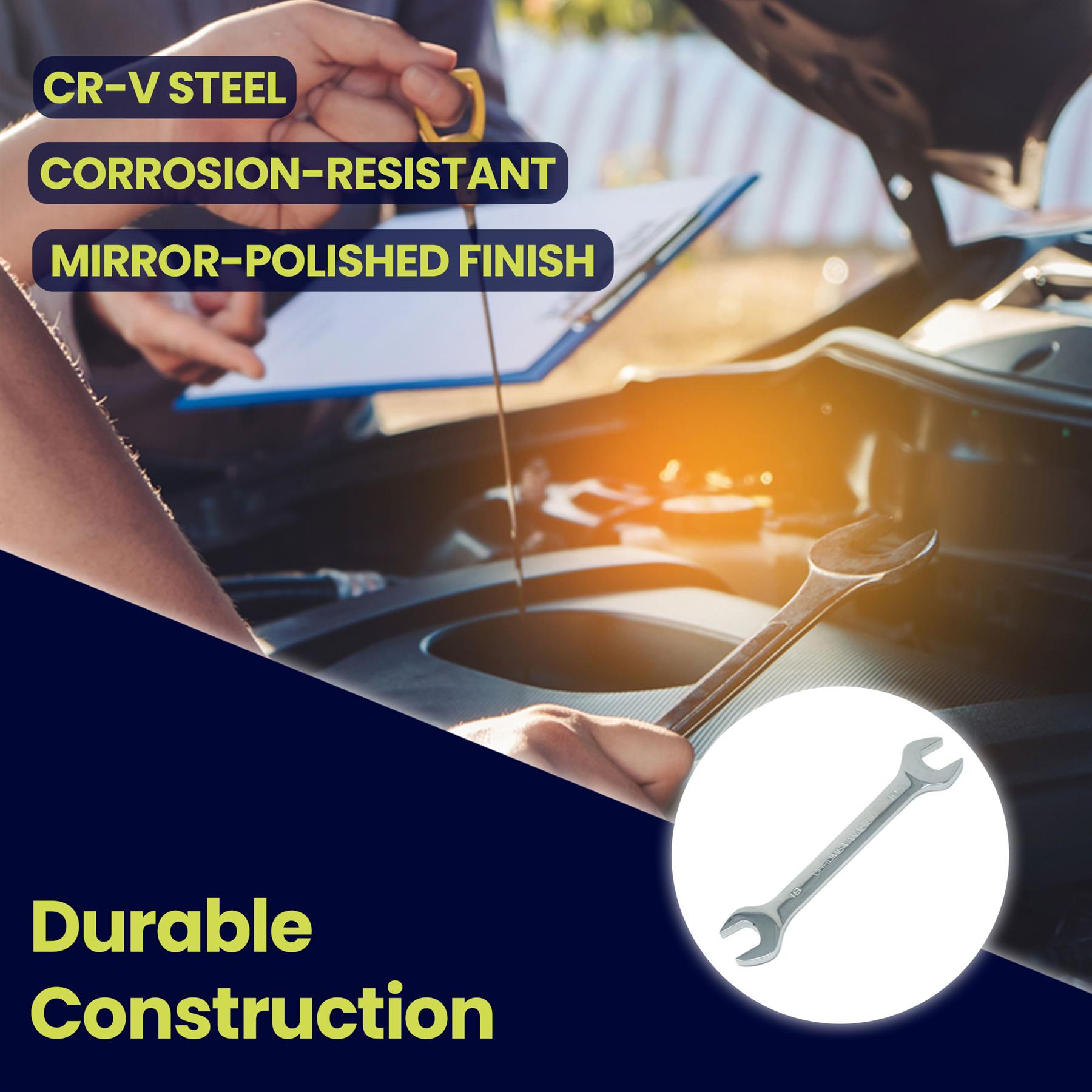 Fixed Head Combination Spanner Open Ended 18mm x 19mm Metric Polished CRV Garage - Image 4