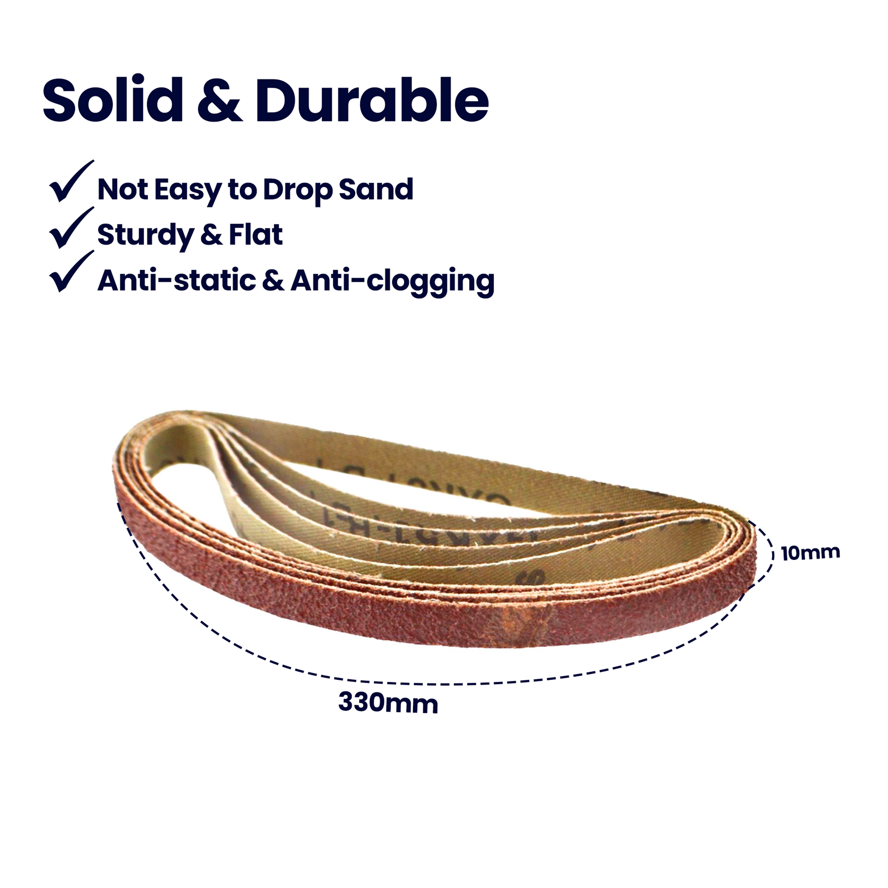 5 Pack Sanding Belts 330mm x 10mm (80 Grit) Coarse Sander Sheets Sanding Belts - Image 5