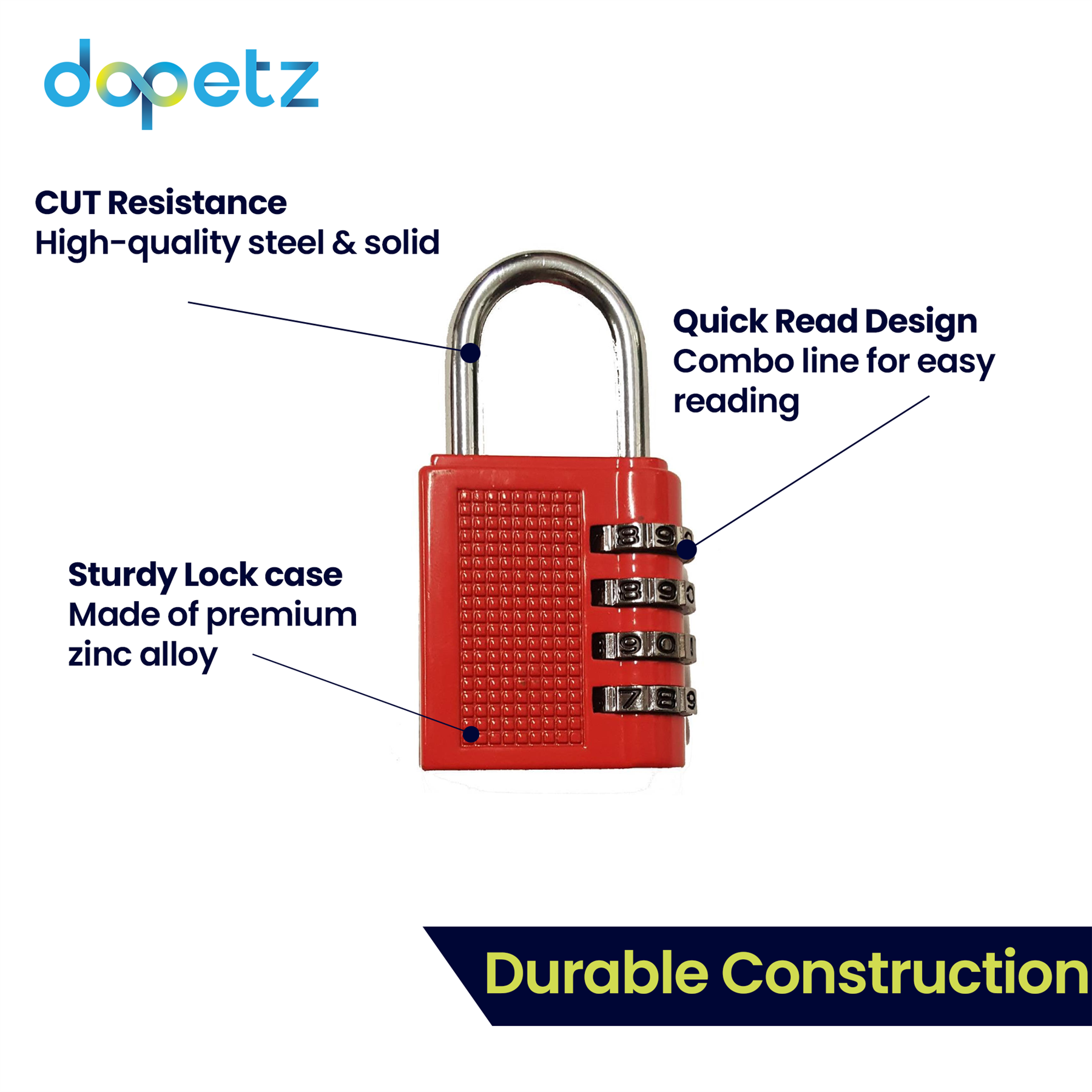 4 Digit Combination Padlock Heavy Duty Outdoor Lock Gym Travel Locker Red - Image 2