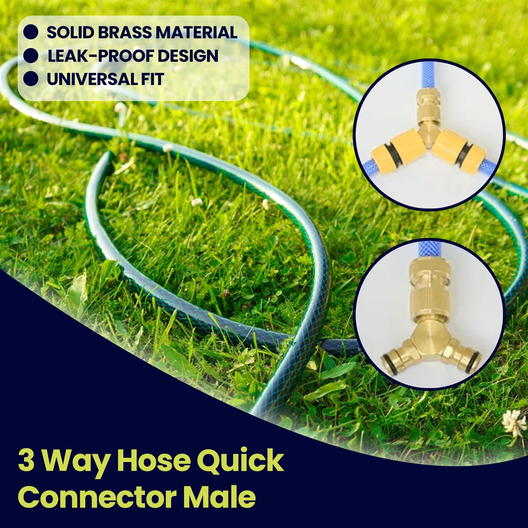 Brass 3 Way Garden Hose Pipe Splitter Adaptor Connector Coupling Coupler - Image 2