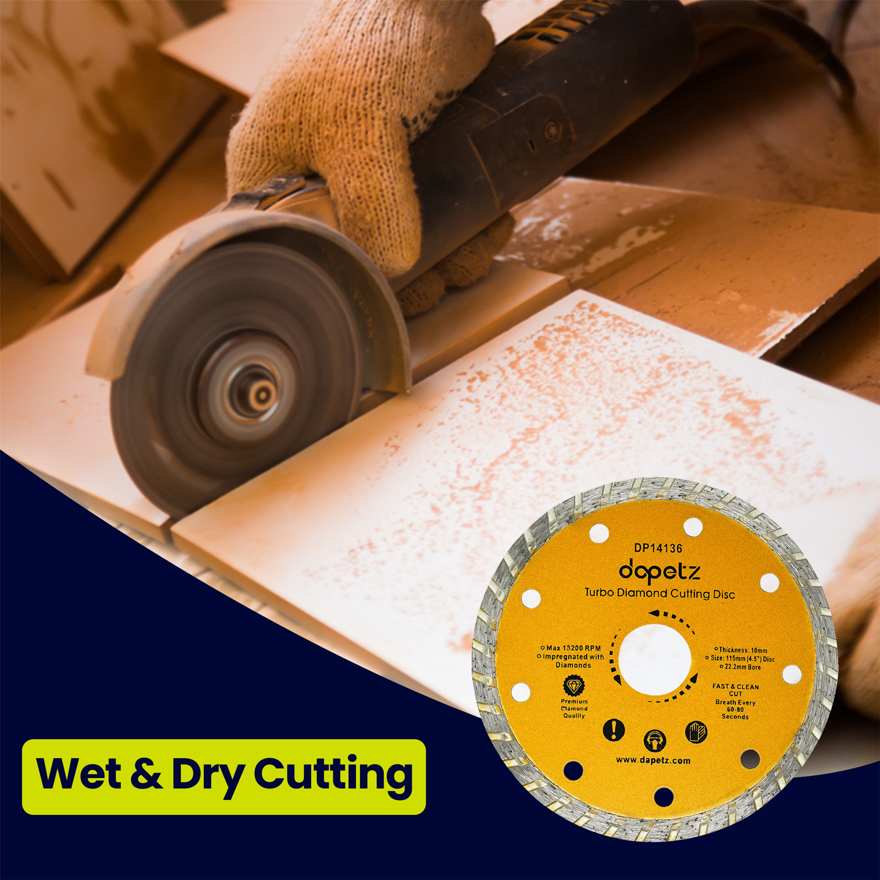 115mm Turbo Diamond Cutting Disc 4.5" Angle Grinder Blade Tile Stone & Concrete - Image 5