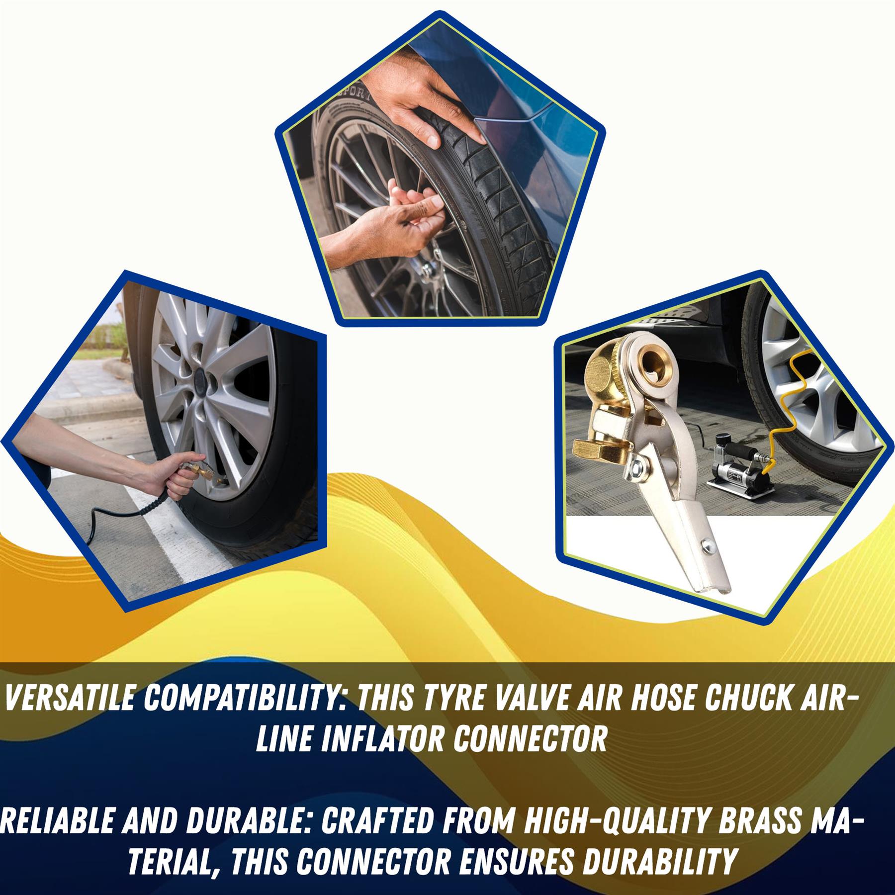 Tyre Valve Air Hose Chuck Airline Inflator Connector Brass Clip On Car Truck - Image 2