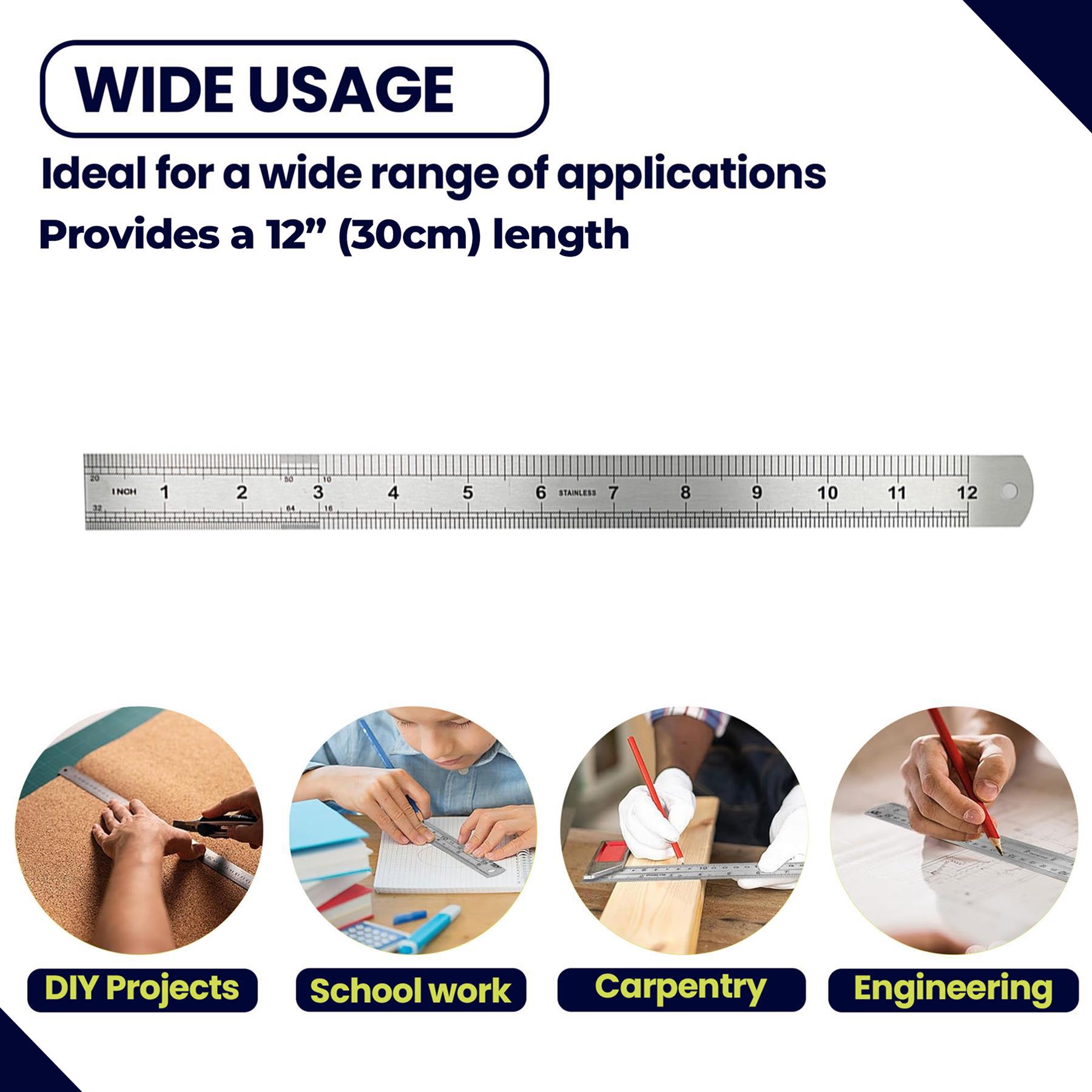 12" 30cm 300mm Stainless Steel Ruler Metal Ruler Conversion - Image 7