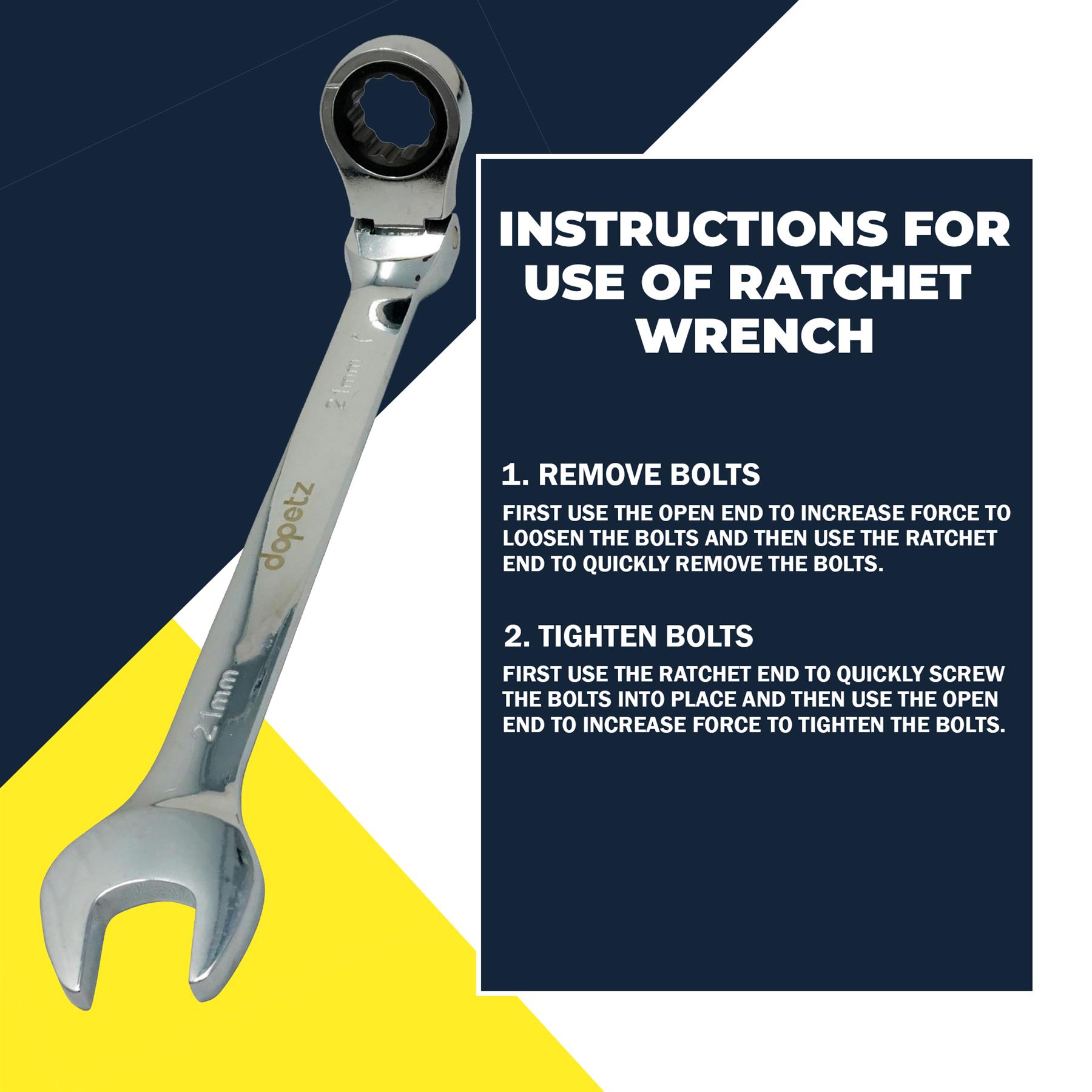 Flexible Head Ratchet Spanner 21mm Chrome Vanadium Steel Open End Ring Metric Spanner - Image 5