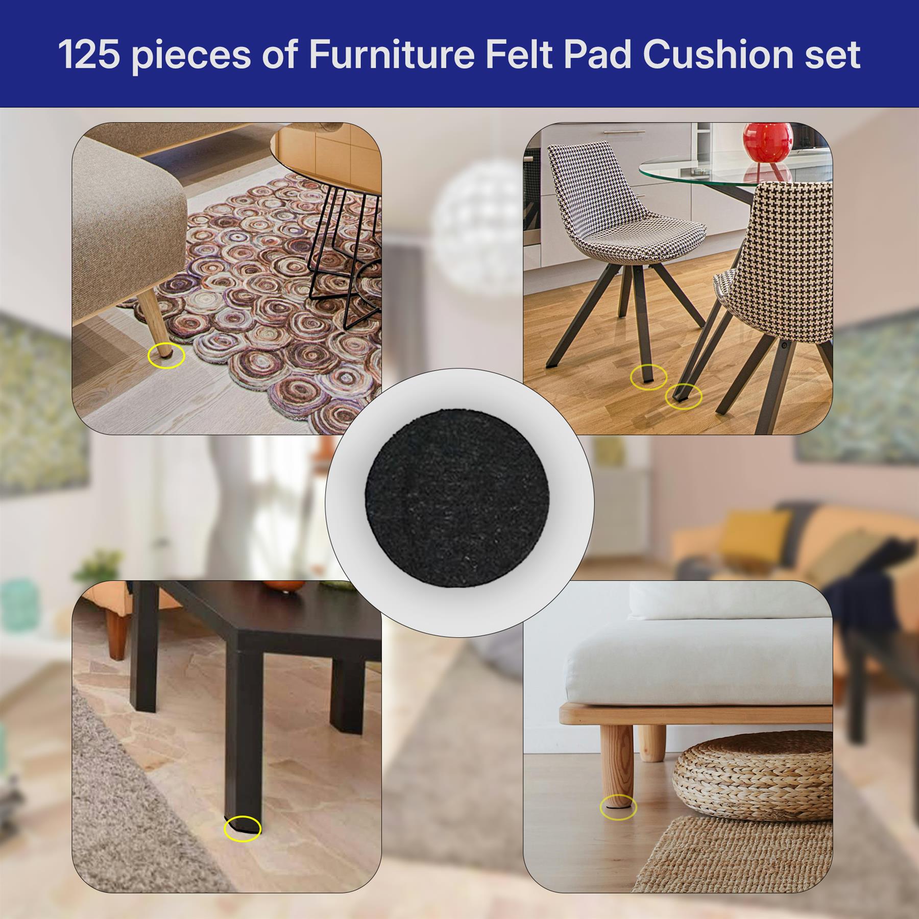 125 pieces Felt Pad for Furniture Feet Felt Floor Protectors Cushion set for Chairs & Furniture Legs - Image 2
