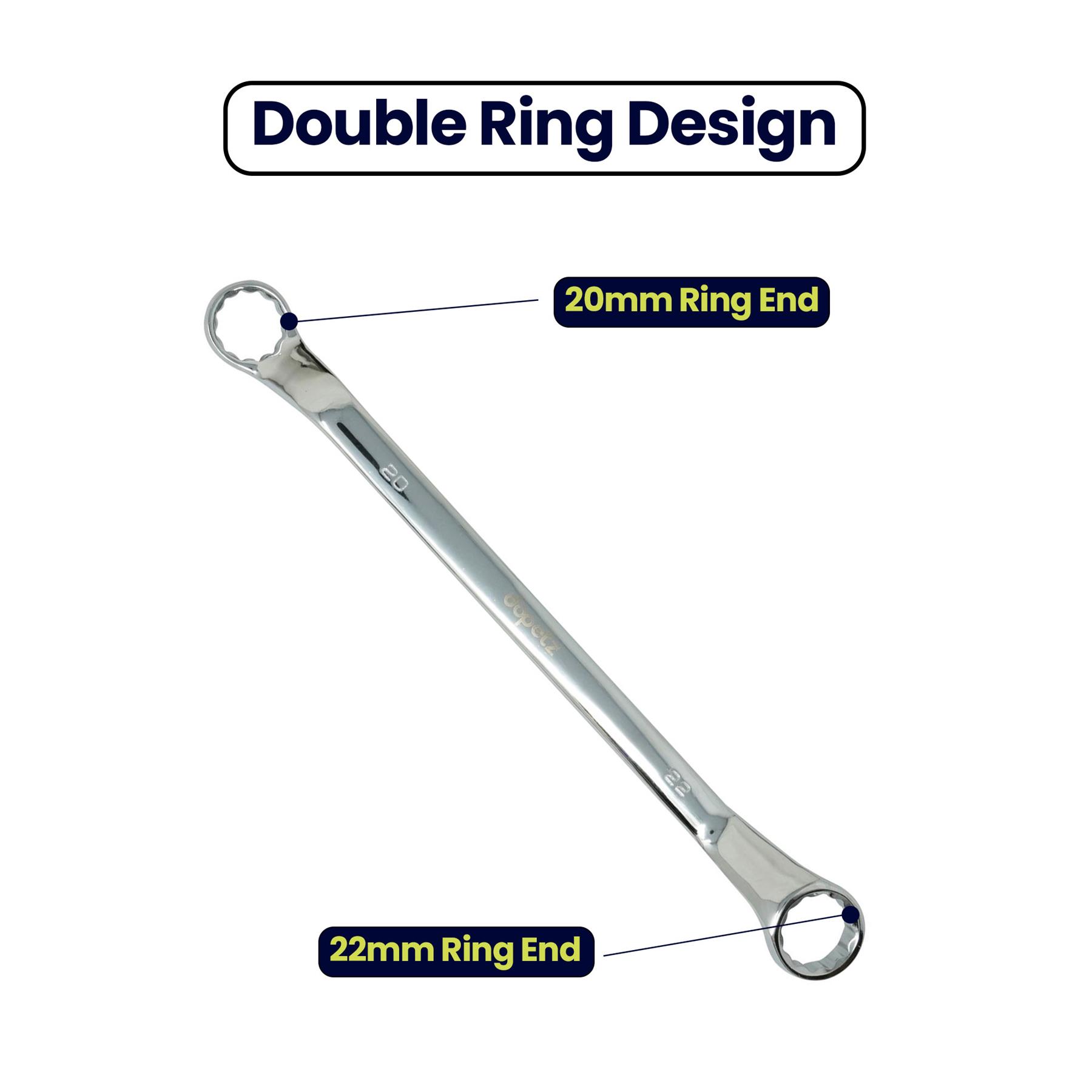 Offset Double Ring Spanner Wrench 20mm x 22mm Metric Ring Deep Spanner Steel - Image 4