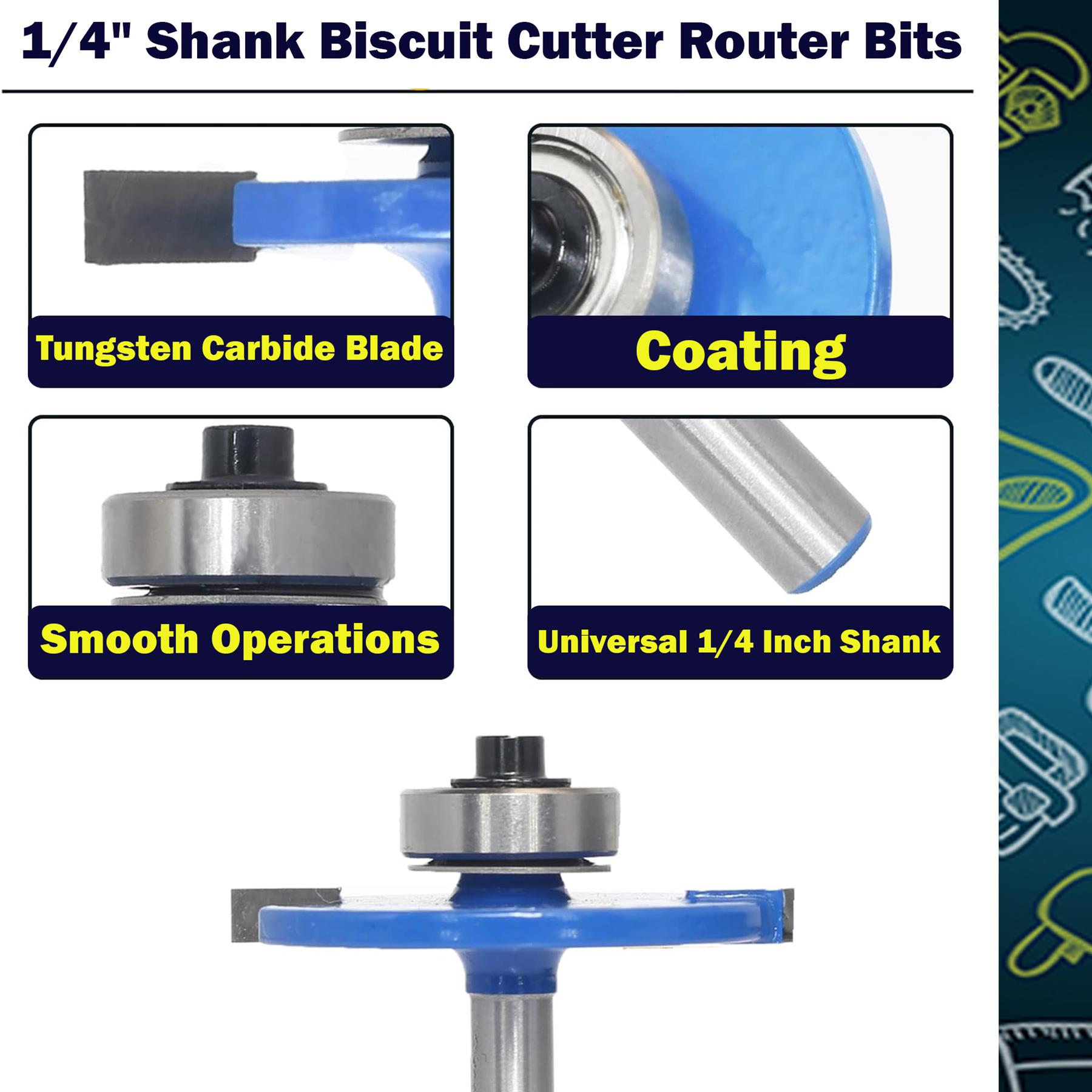 Biscuit Router Bit 1/4" Shank Groove Joint No. 10 & 20 Cutter TCT Biscuit Joiner - Image 3
