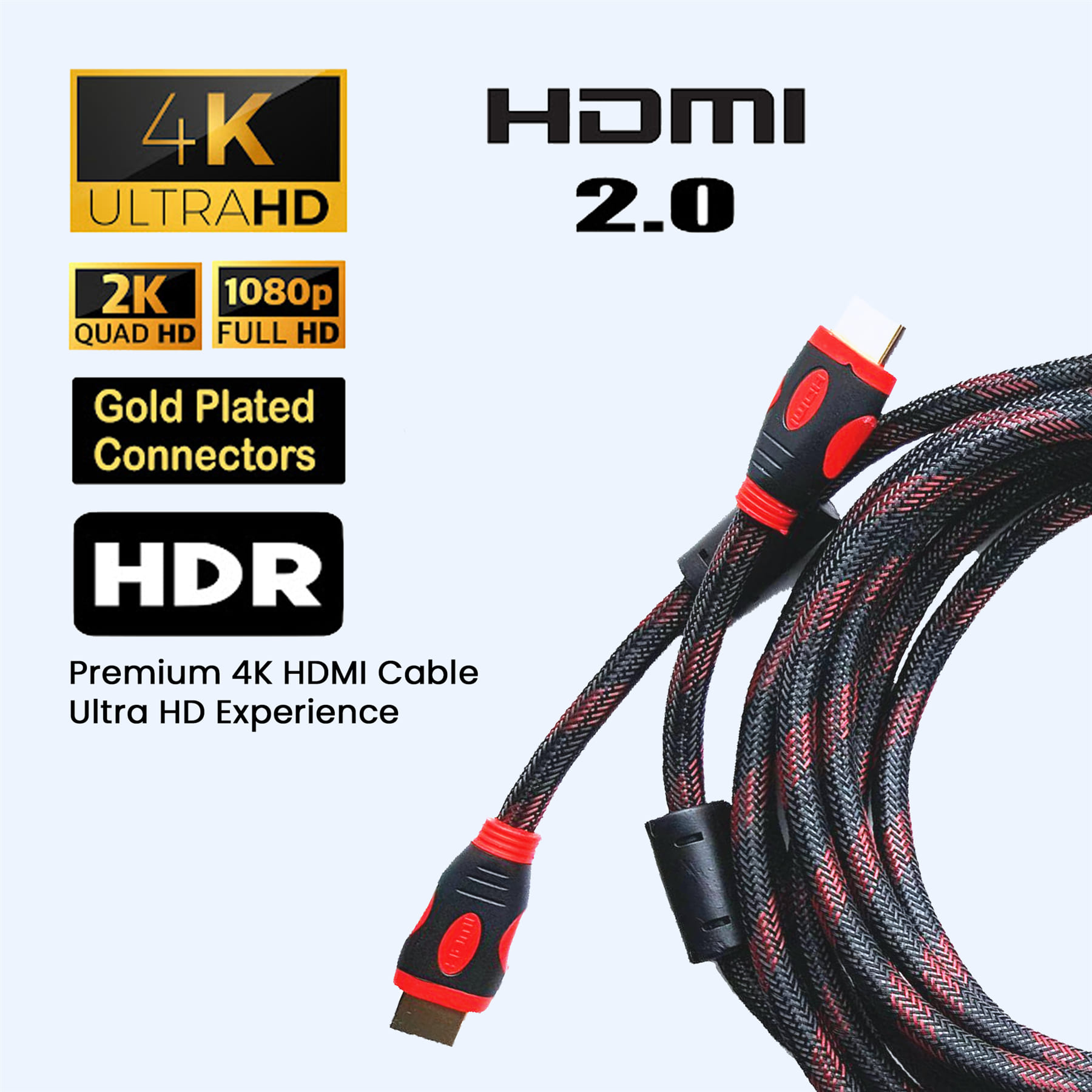 PREMIUM 4K HDMI CABLE 2.0 HIGH SPEED GOLD PLATED BRAIDED LEAD 2160P 3D HDTV UHD 5 METER - Image 4