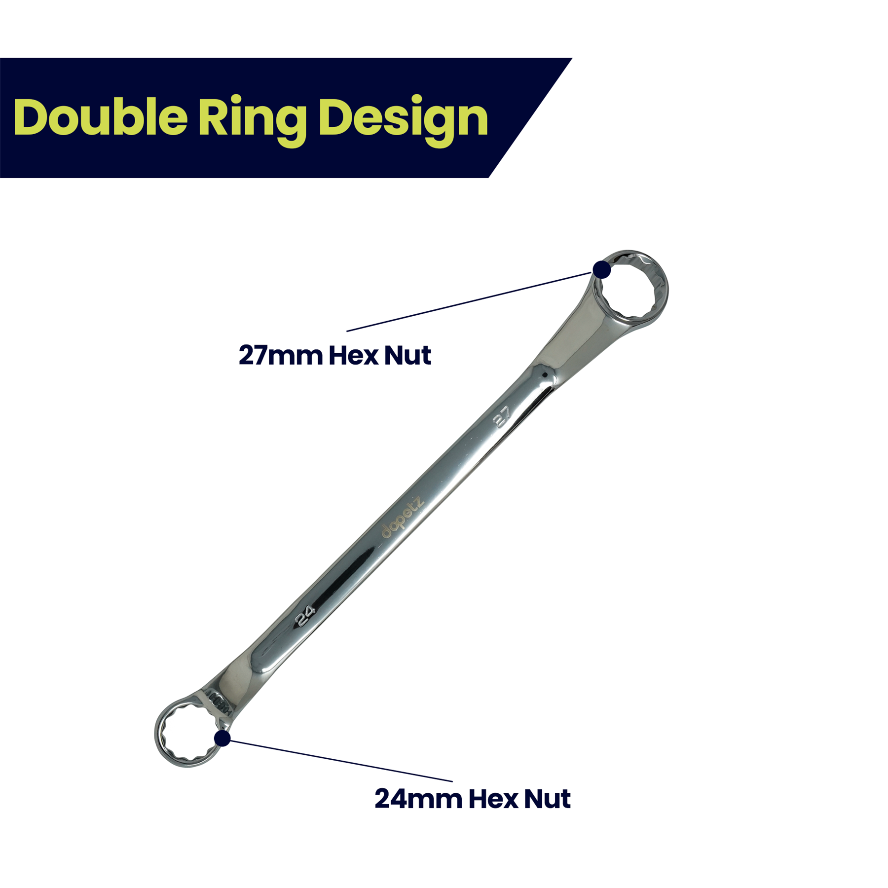 Offset Double Ring Spanner Wrench 24mm x 27mm Metric Hex Swan Neck Deep Spanner - Image 5