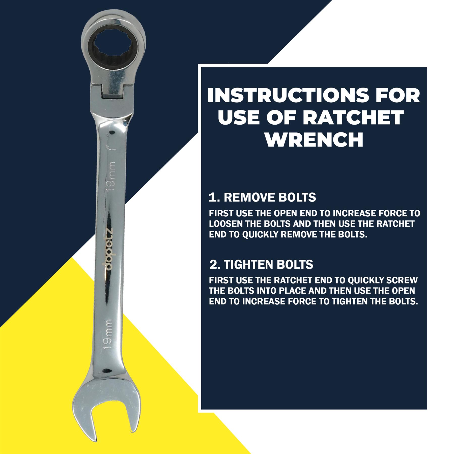 Flexible Head Ratchet Spanner 19mm Wrench Open End Ring Metric Spanner - Image 6