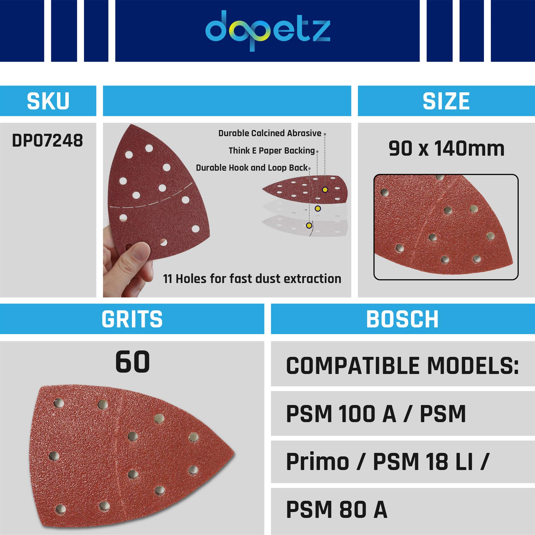 Mouse Sanding Pads 10pcs 102x62mm 93mm 60 Grit Triangle Sandpaper Hook Loop 11 Hole Bosch - Image 2
