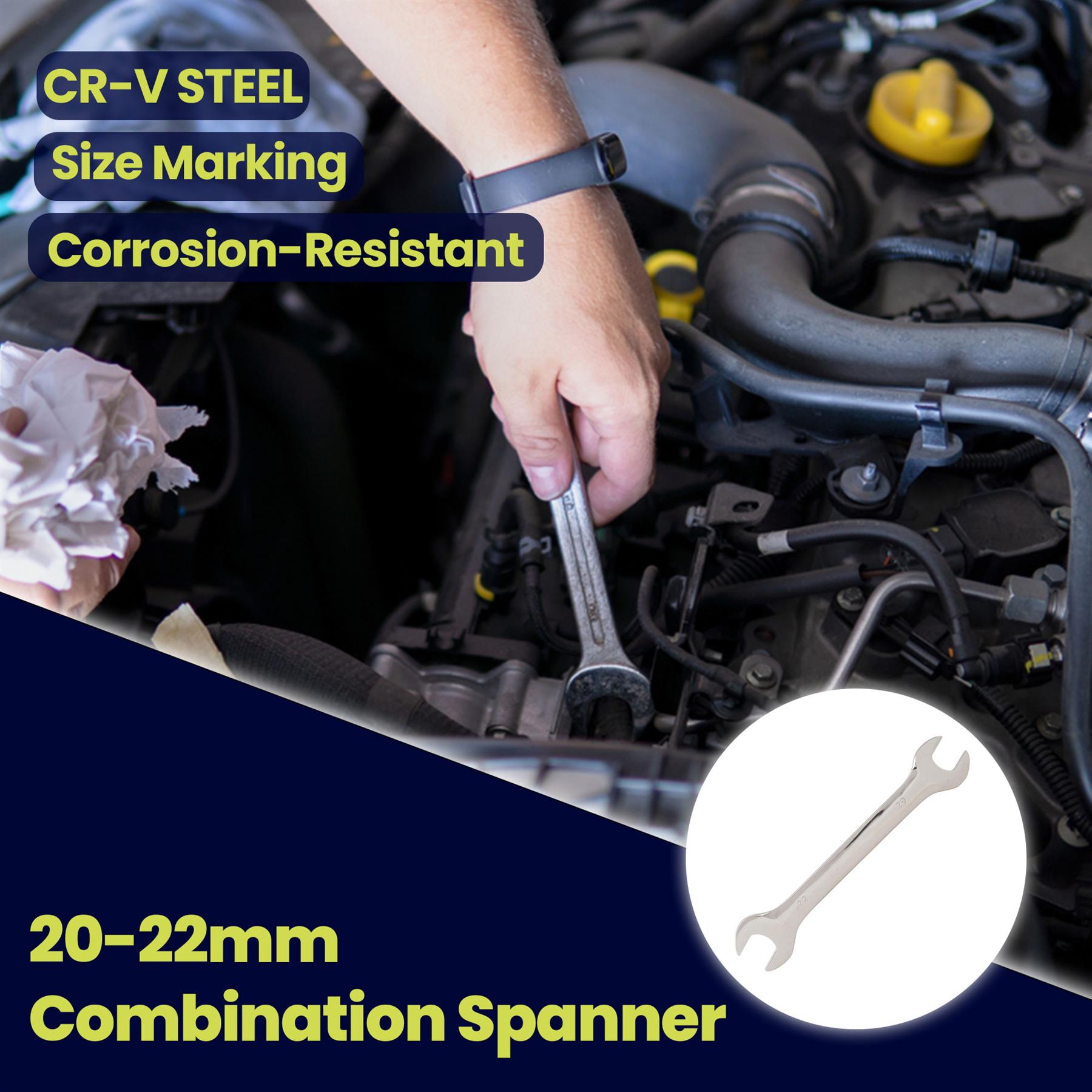 Fixed Head Spanner Open Ended 20mm x 22mm Metric Polished CRV Garage - Image 4