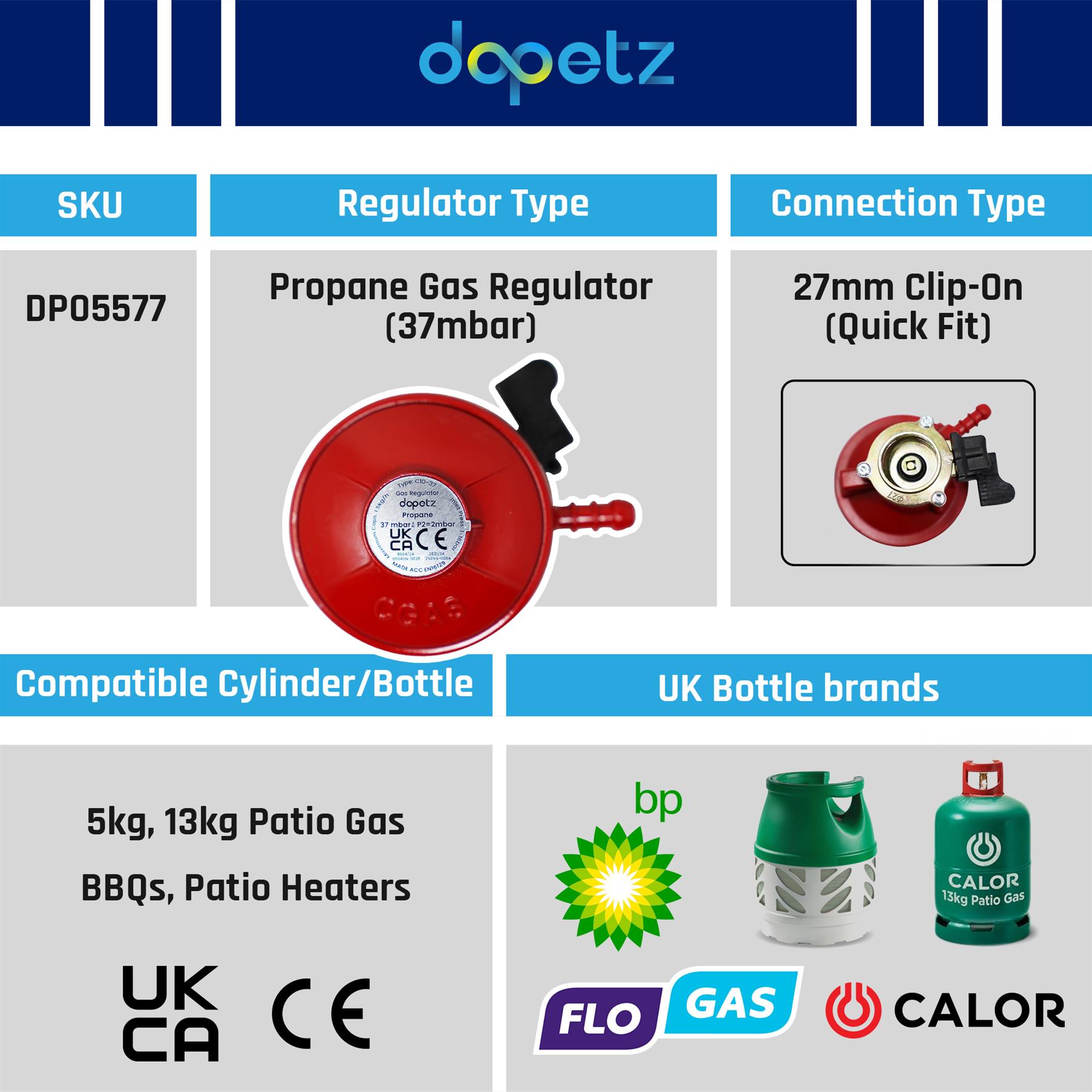 Propane Gas Clip On Regulator 27mm Flowgas Calor BP 5,10,15 KG Patio Gas 37mbar - Image 4