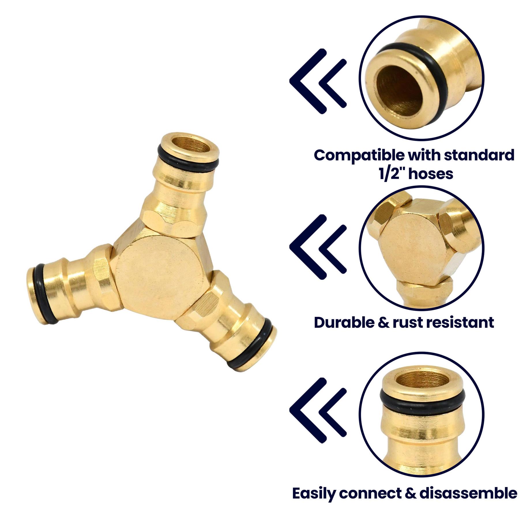 Brass 3 Way Garden Hose Pipe Splitter Adaptor Connector Coupling Coupler - Image 4