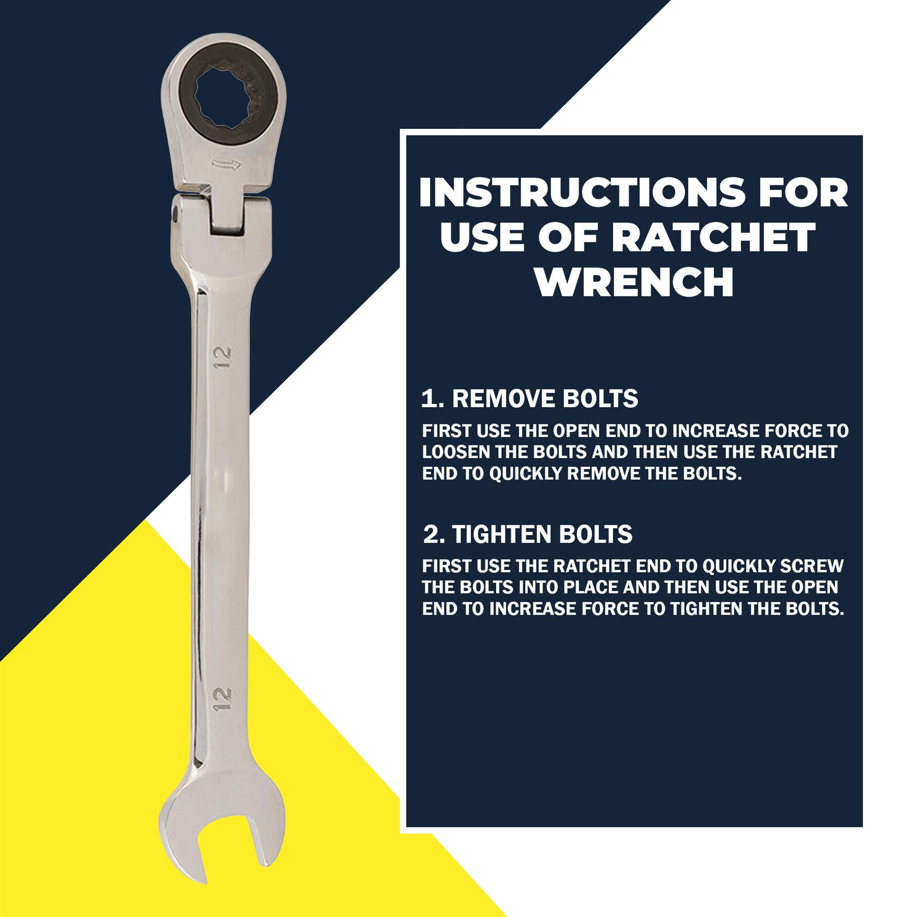 Flexible Head Ratchet Spanner 12mm Chrome Vanadium Steel Combination Wrench Open End Metric Spanner - Image 3