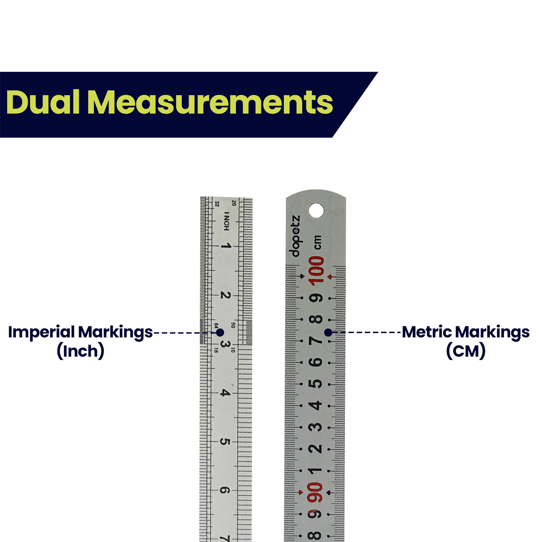 40" 100cm 1000mm Stainless Steel Ruler Metal Rule Metric Imperial - Image 7