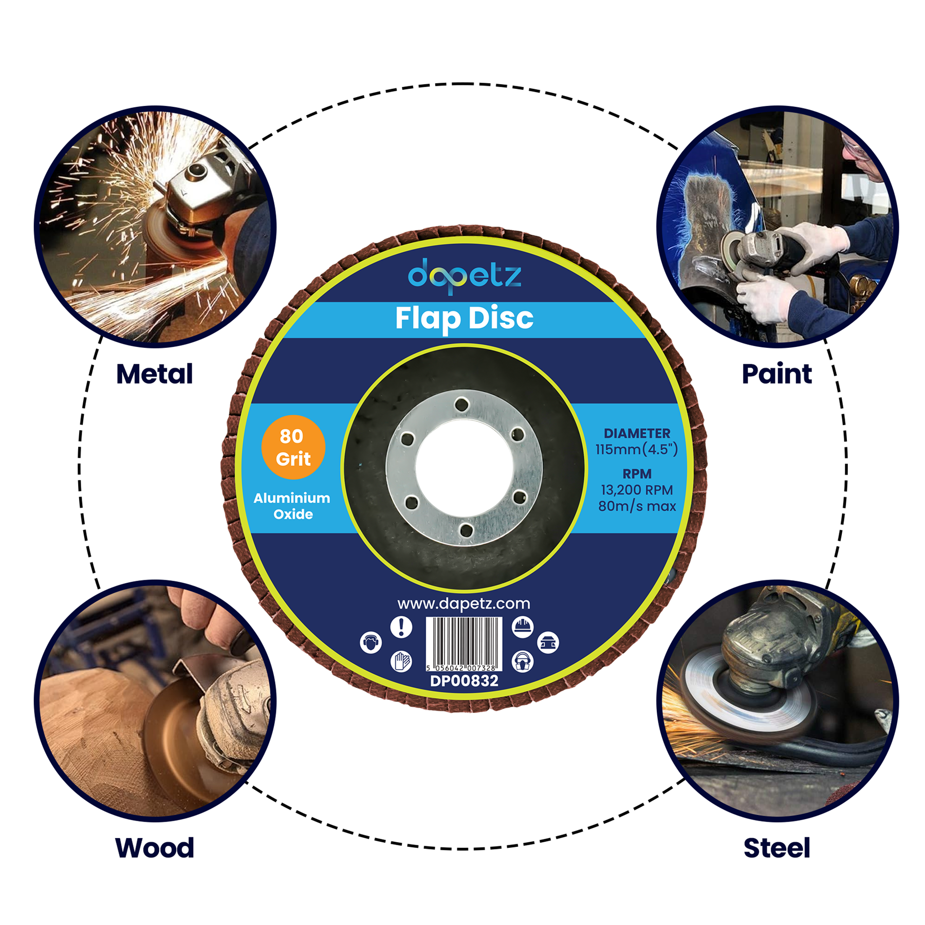 10x Flap Discs 115mm Sanding 80 Grit Grinding Wheels Disc 4.5" Aluminium Oxide - Image 7